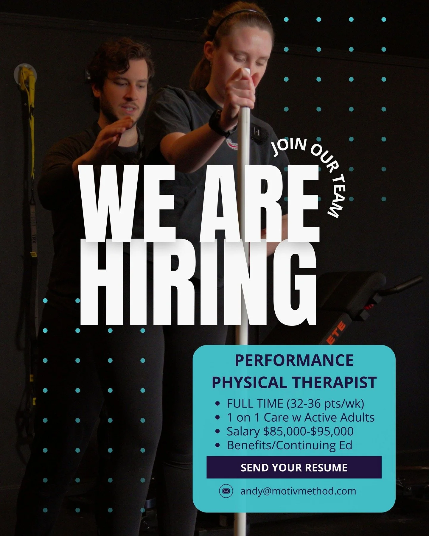 We are hiring a Full-Time Physical Therapist at Motiv Method Physical Therapy &amp; Performance! @motivmethod 

Tired of burnout, double-bookings, and feeling like a cog in the system?

Have you been searching for your dream physical therapy job?

Co