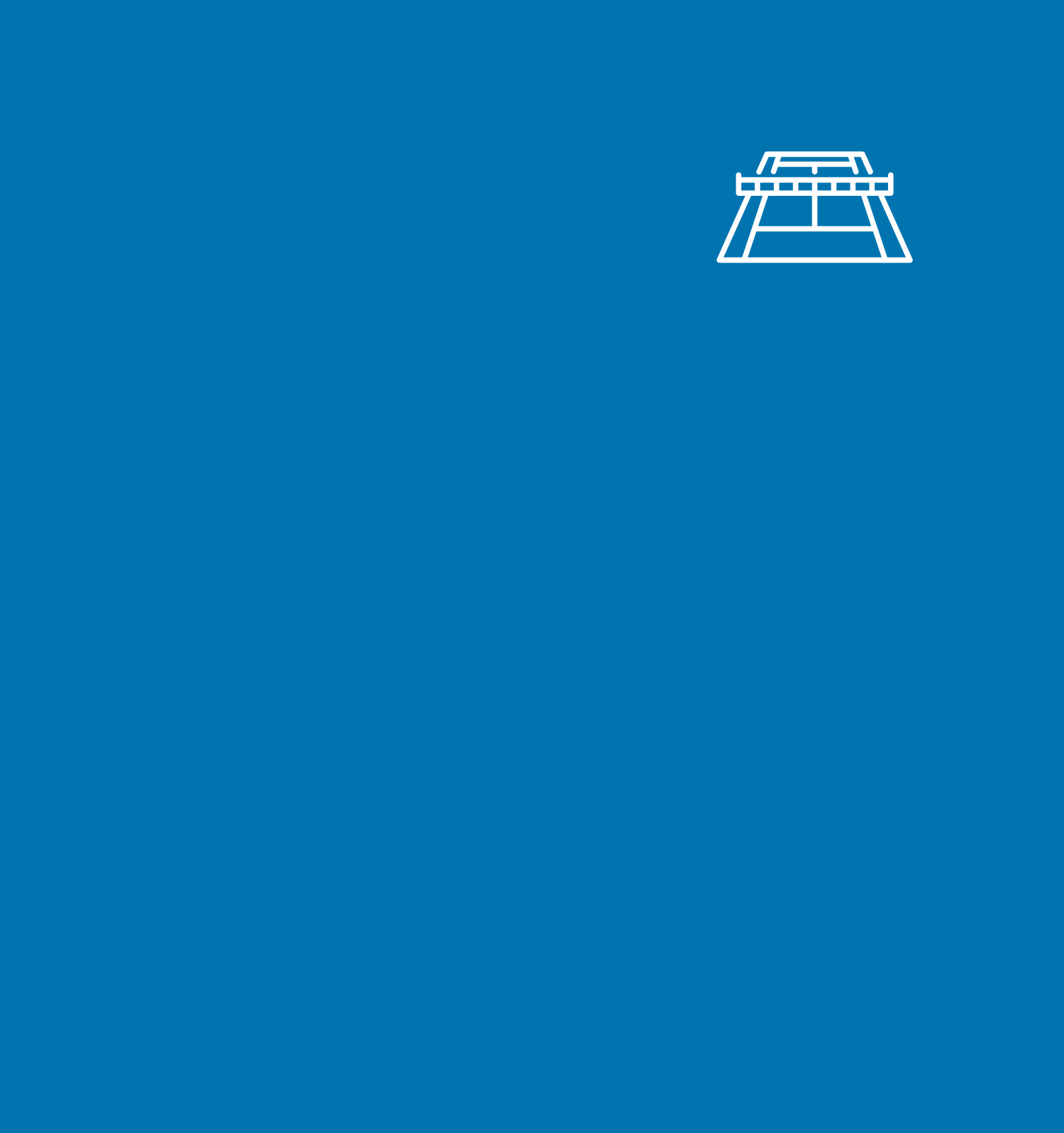 Icon of a tennis court with net against a blue background.