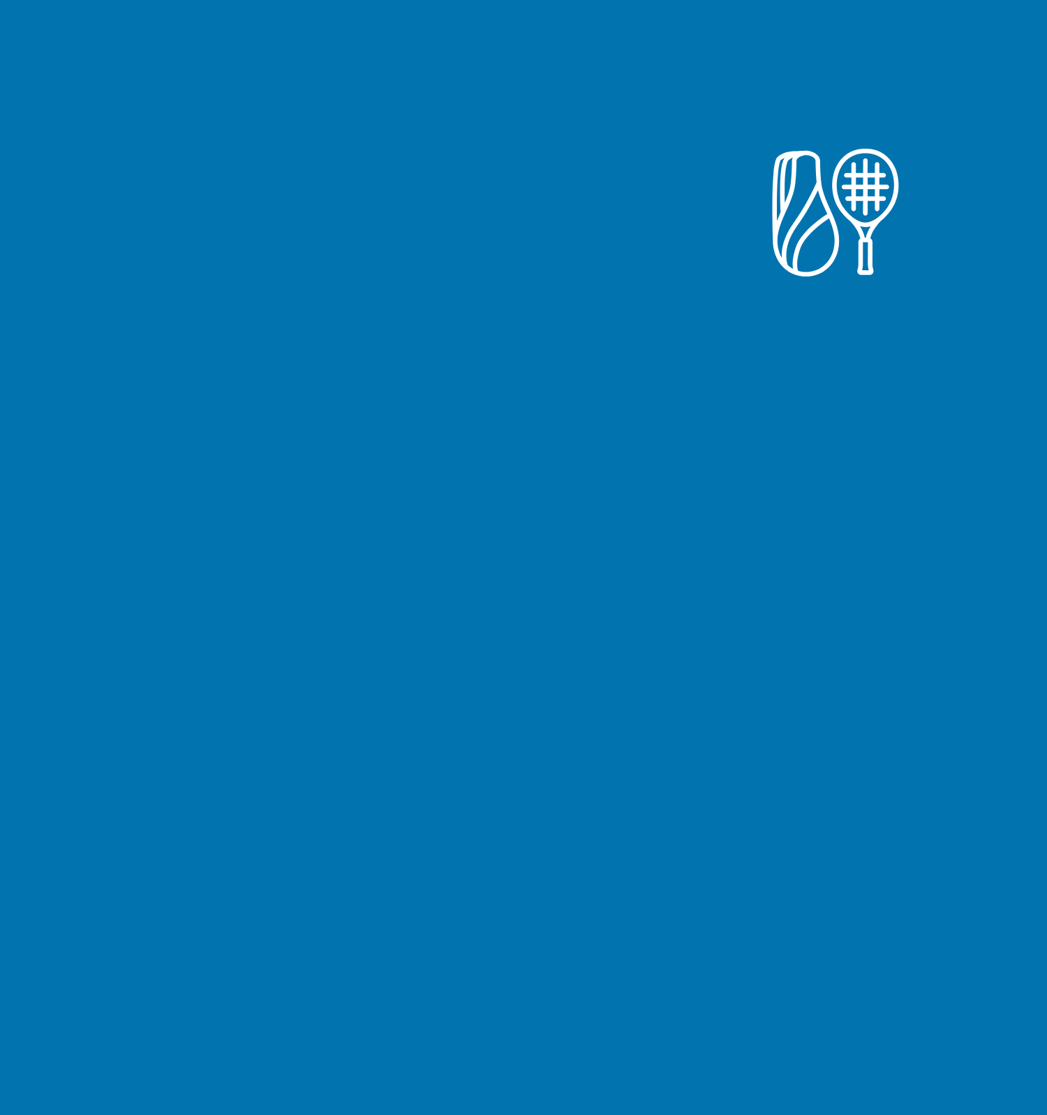 Icon of a tennis racquet and a tennis ball against a blue background.