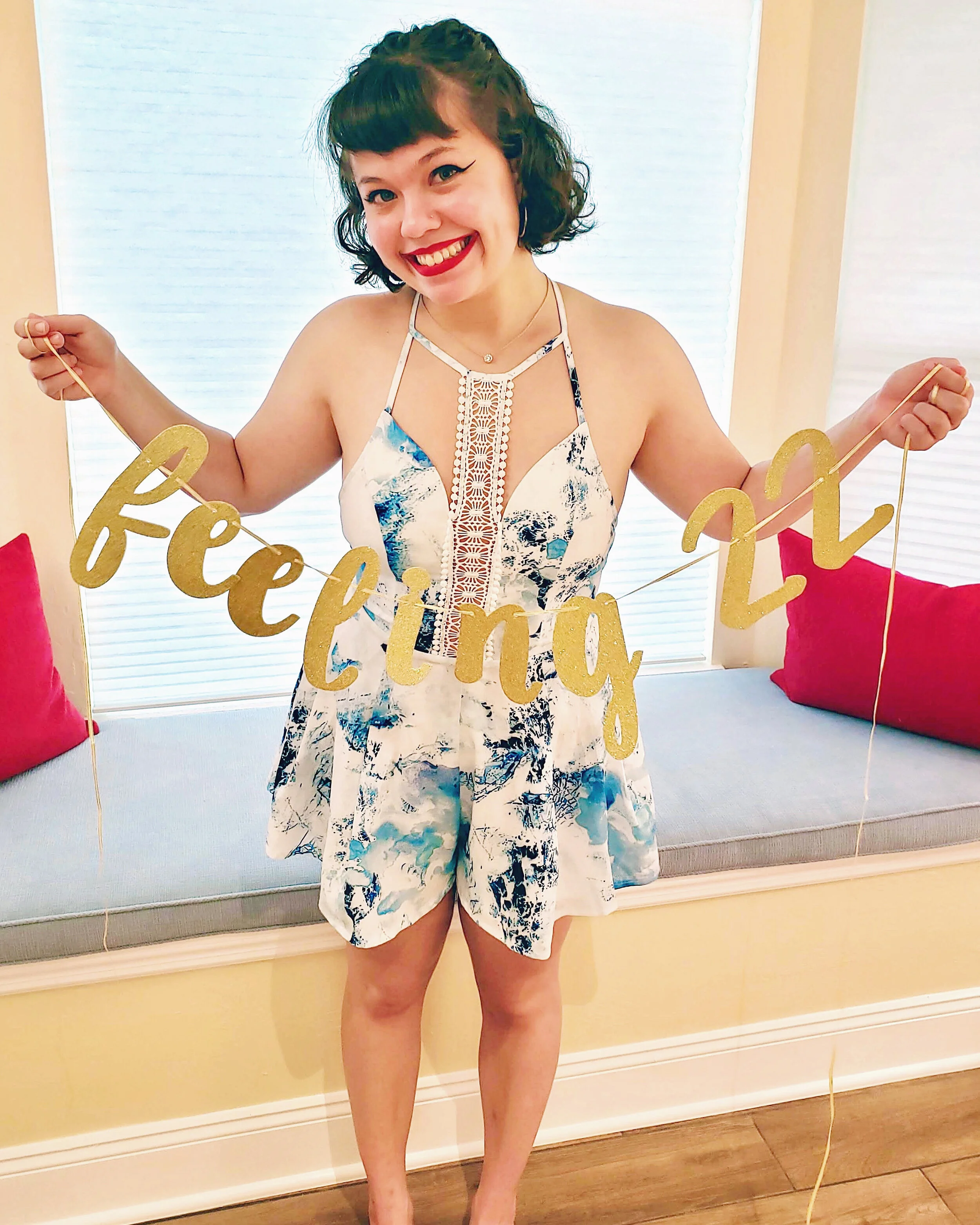 I thrifted my romper online for only $25! Super cute piece that got lots of compliments from my guests.