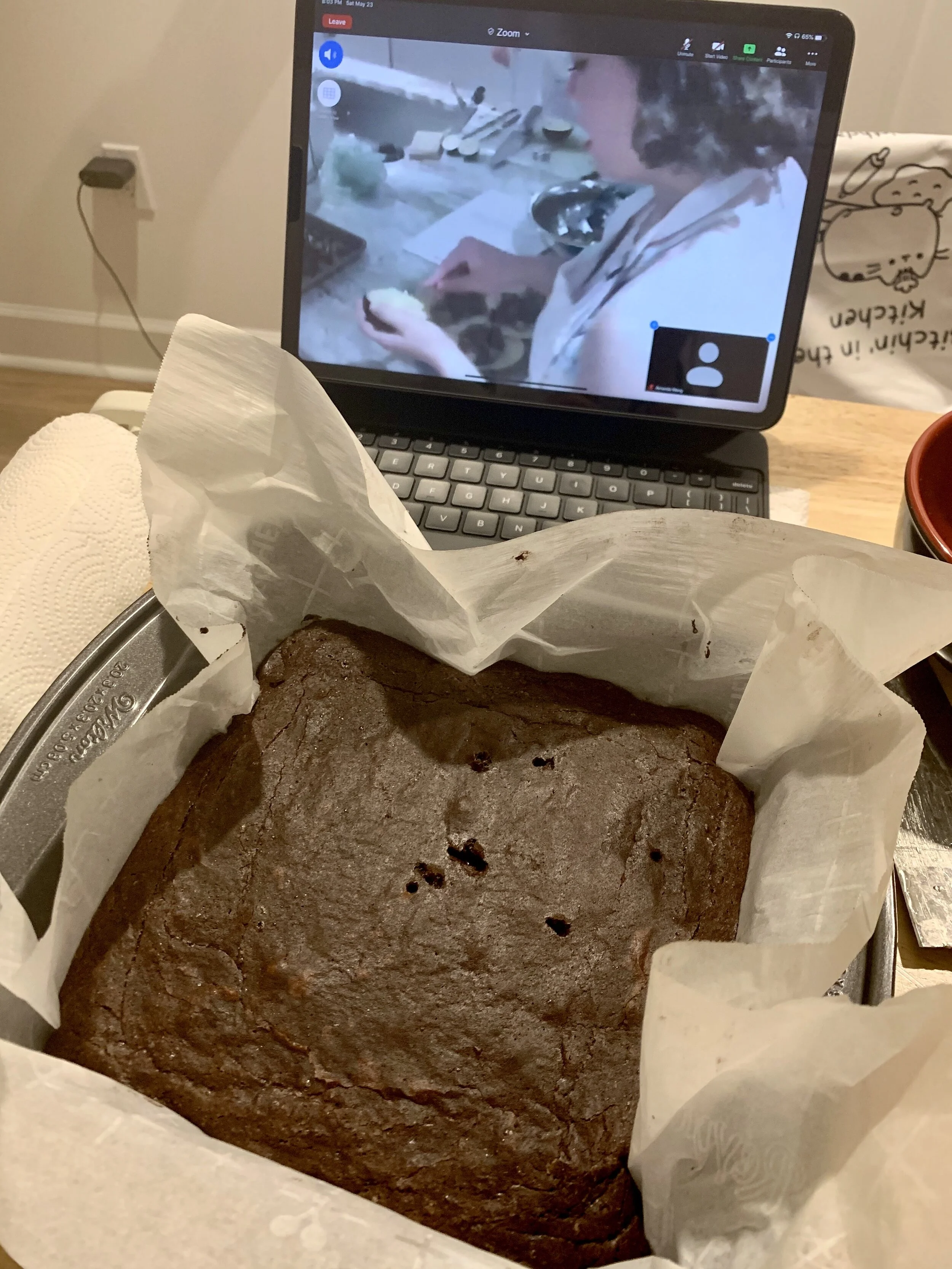 In New York City, Amanda waited for her brownies to cool while watching me assemble my tacos.