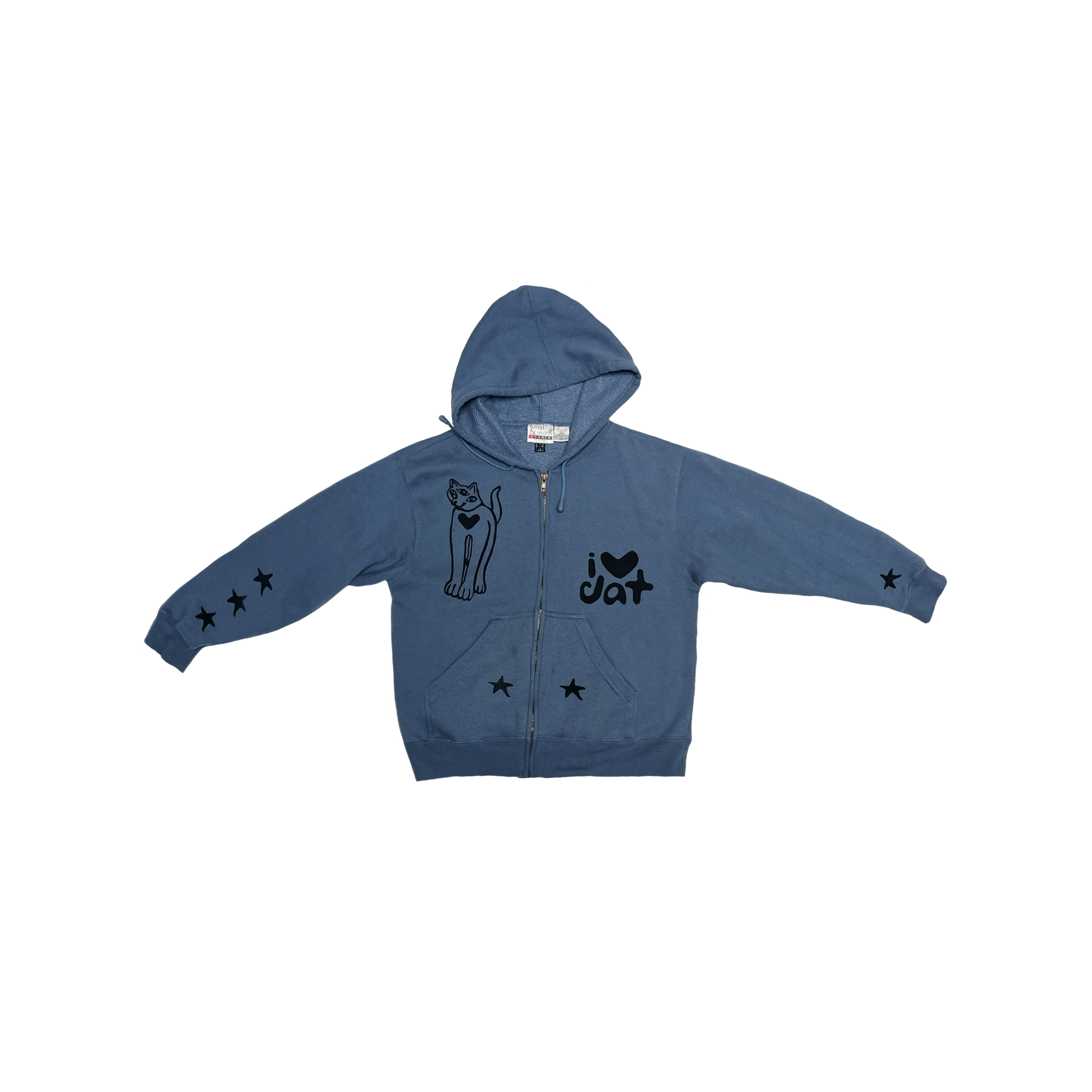 handprinted blue zip hoodie