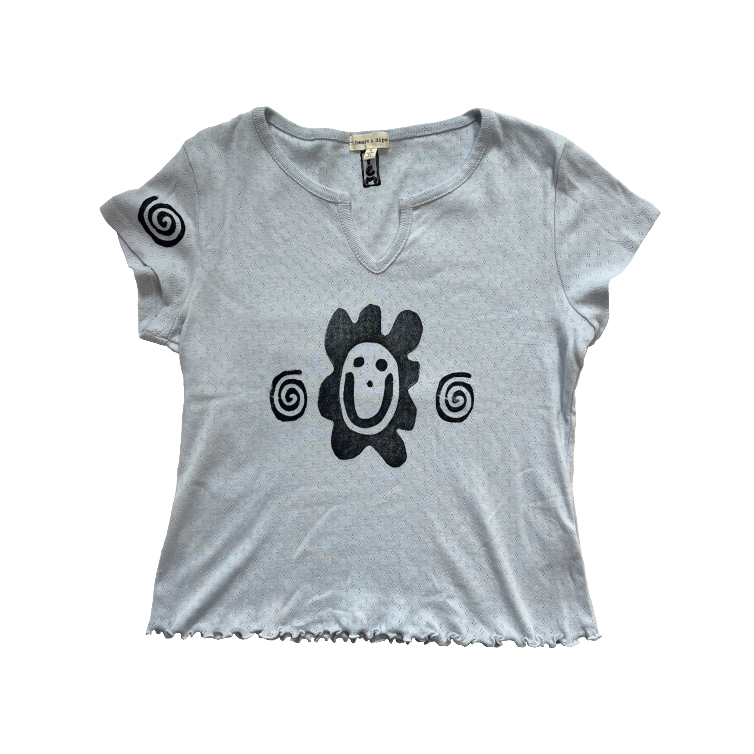handprinted baby blue baby tee