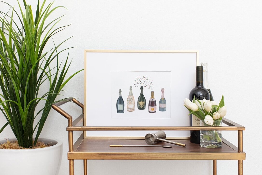 Flowered Champagne Watercolor Print