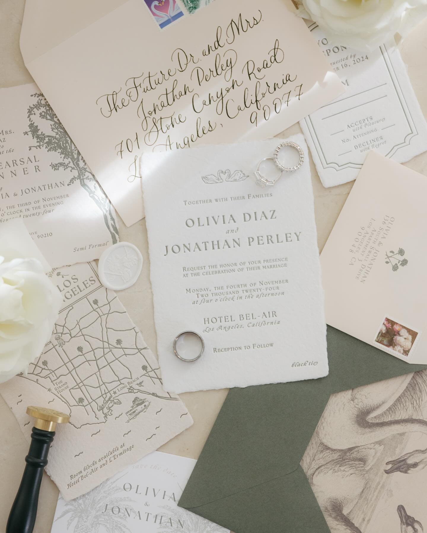 Creating timeless stationery for a beautiful Bel Air wedding was a dream come true! 🦢✨ This sweet and stunning bride was an absolute joy to work with&mdash;her vision and grace made every detail shine. Here&rsquo;s to a love as elegant and unforgett