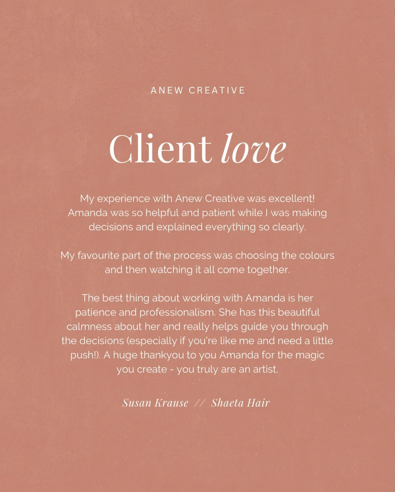 A recent love note from a beautiful client 🥰

So grateful for the opportunity to work with such incredible local businesswomen to bring their branding dreams to life!
#branddesigner #clientlove #testimonial #anewcreativedesign