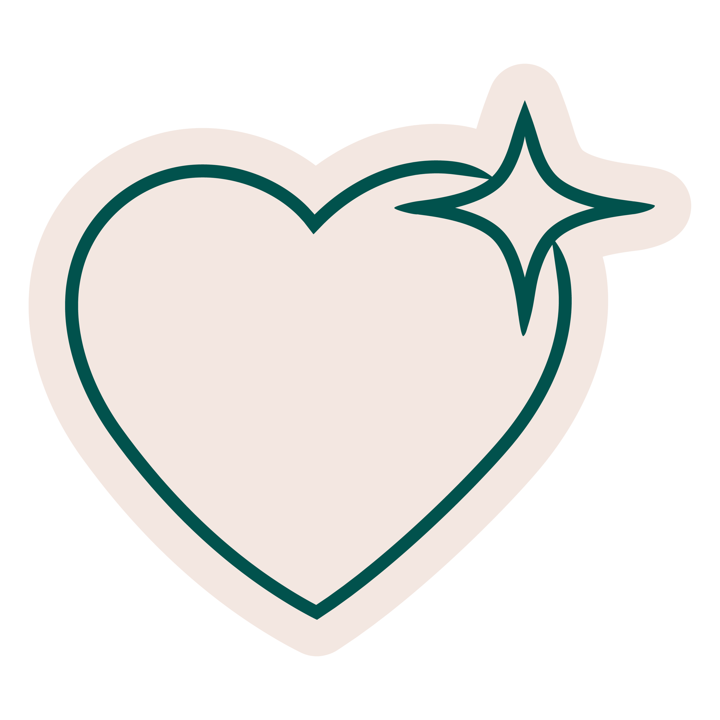 A stylized dark teal heart with a sparkling star near the top right.
