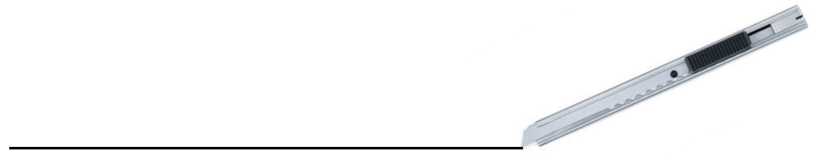 Close-up of a silver utility knife with a black sliding button on a white background