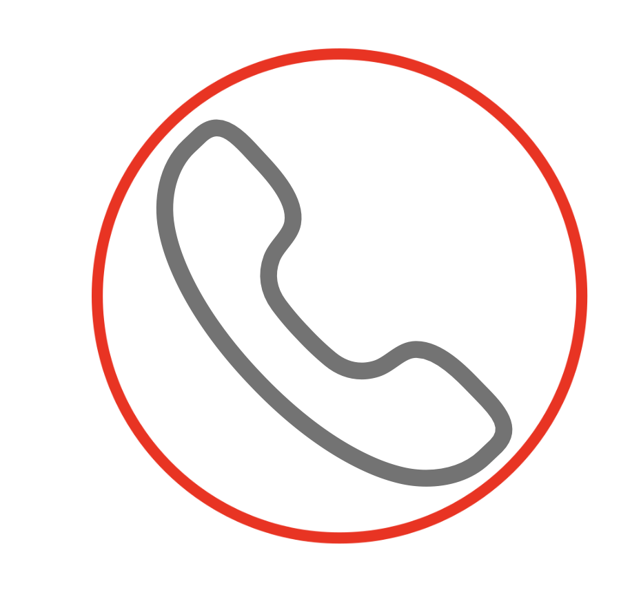 Gray telephone receiver icon inside a red circle.