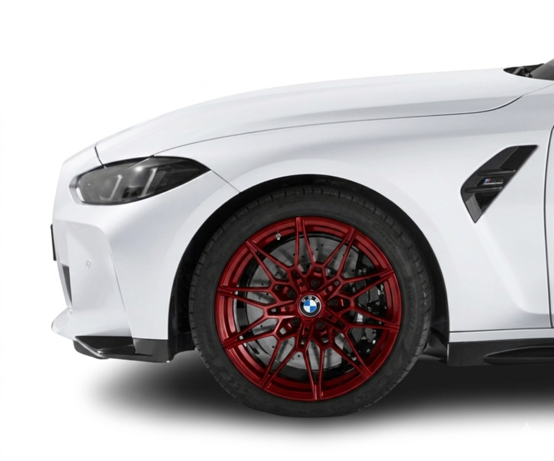 Head-on view of a black alloy wheel protected by ceramic coating to prevent brake dust buildup.