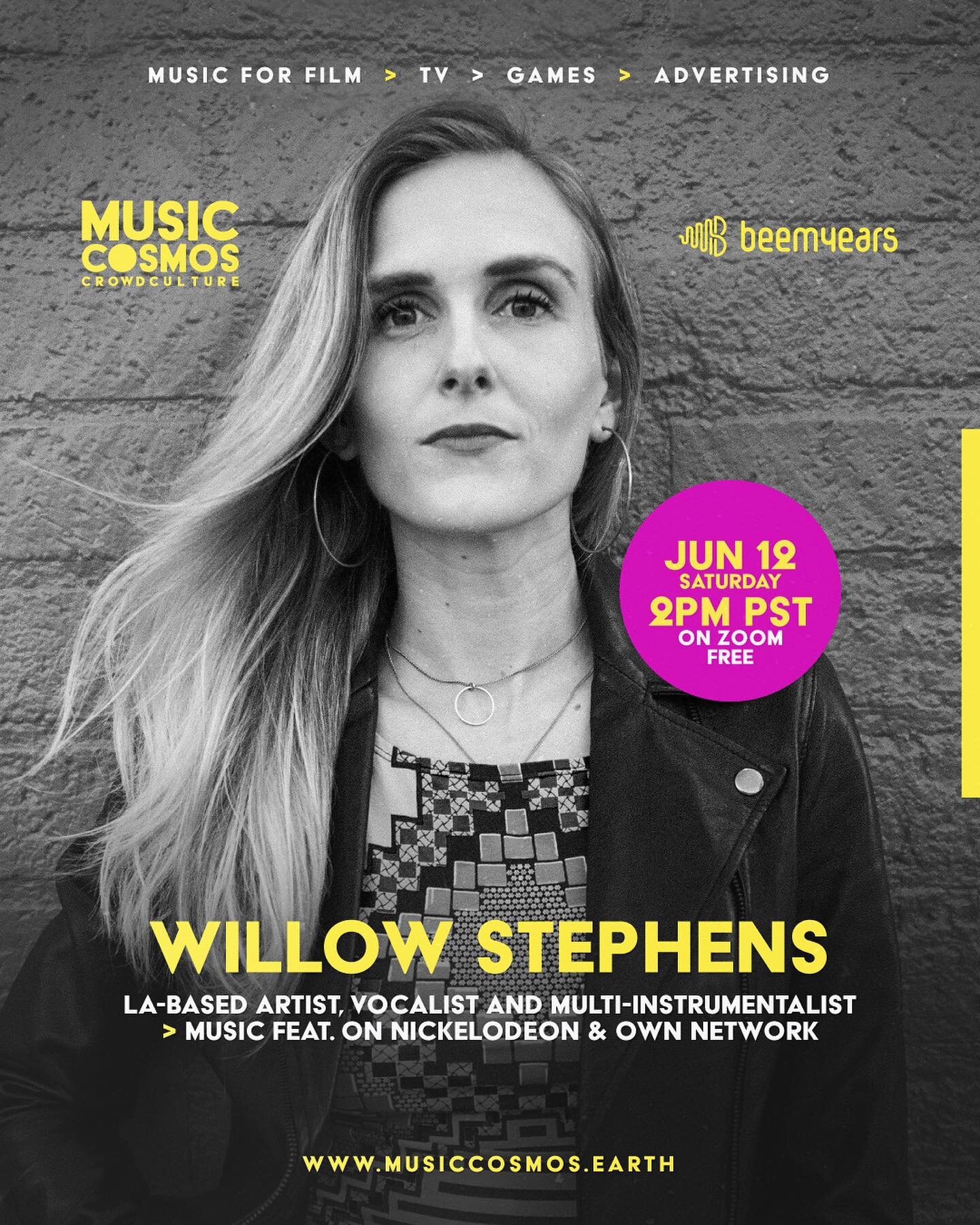 Join us on Saturday as we learn more about Music Licensing, Synch and a lot more!

This time, the amazing artist @willow_stephens will be moderating the panel with us! 

🔥 Willow Stephens is an LA based artist, vocalist and multi-instrumentalist. Wi