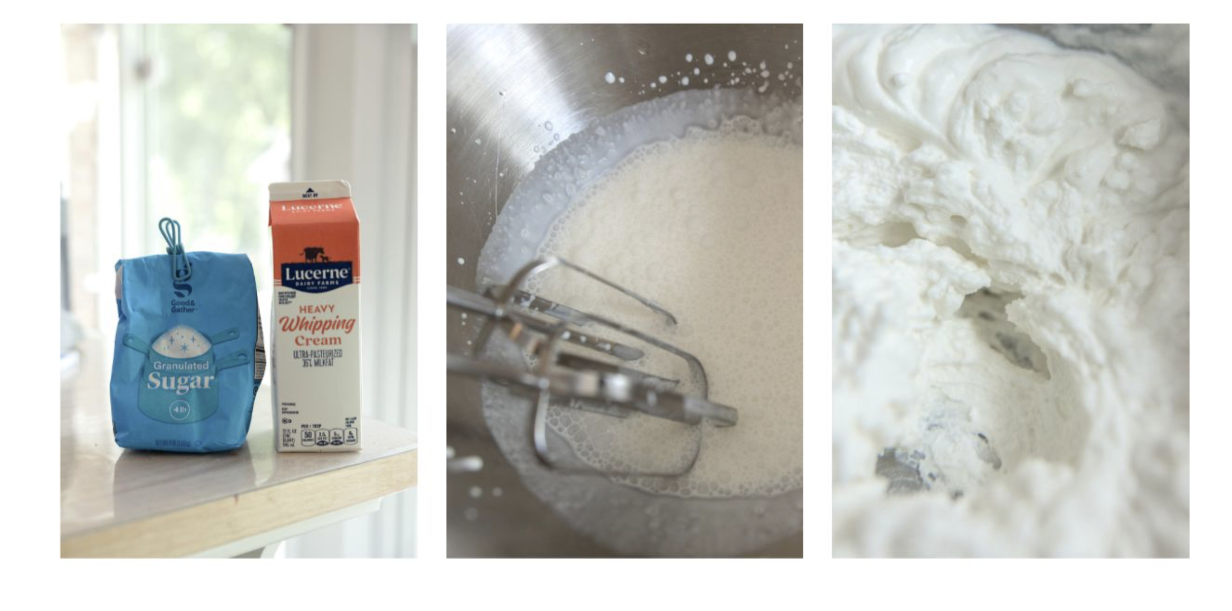 3 photos of the process of making a one year birthday cake frosting