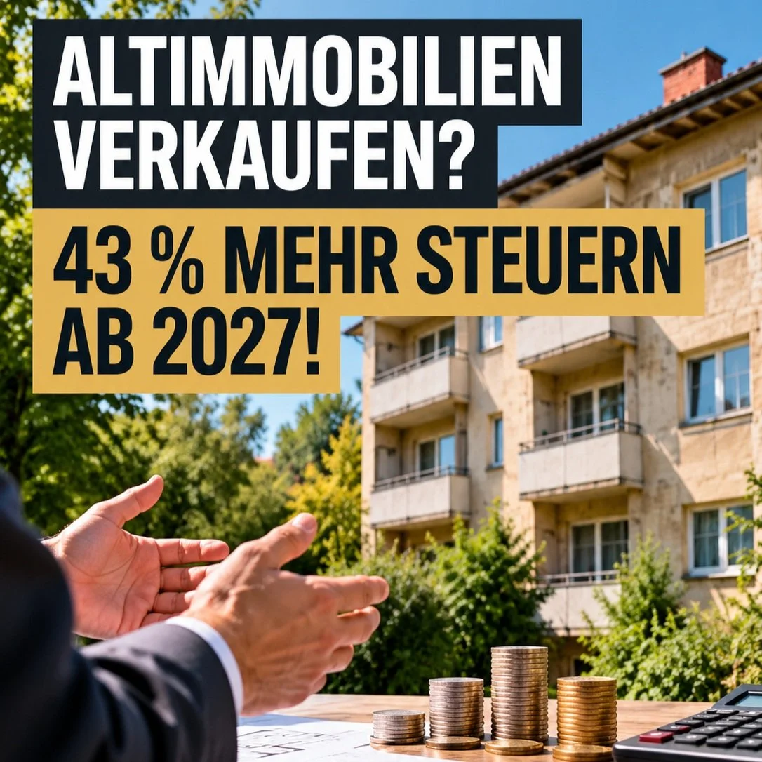 Wer eine Altimmobilie verkaufen m&ouml;chte, sollte jetzt genauer hinschauen: Ab 2027 steigt die Immobilienertragsteuer im pauschalen Regelfall um rund 43 %!
Was das konkret bedeutet, welche Ausnahmen gelten und warum ein Verkauf noch 2026 steuerlich