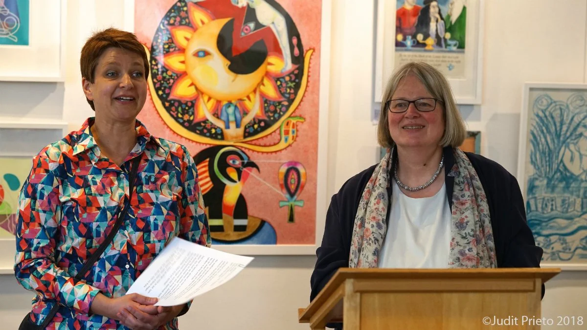 Opening reception at In Einem Fernen, Fernen Land exhibition, featuring welcome speeches by curator Katja Rosenberg and museum director Dr Hanna Dose, Deutsches Märchen- und Wesersagenmuseum, Bad Oeynhausen, Germany