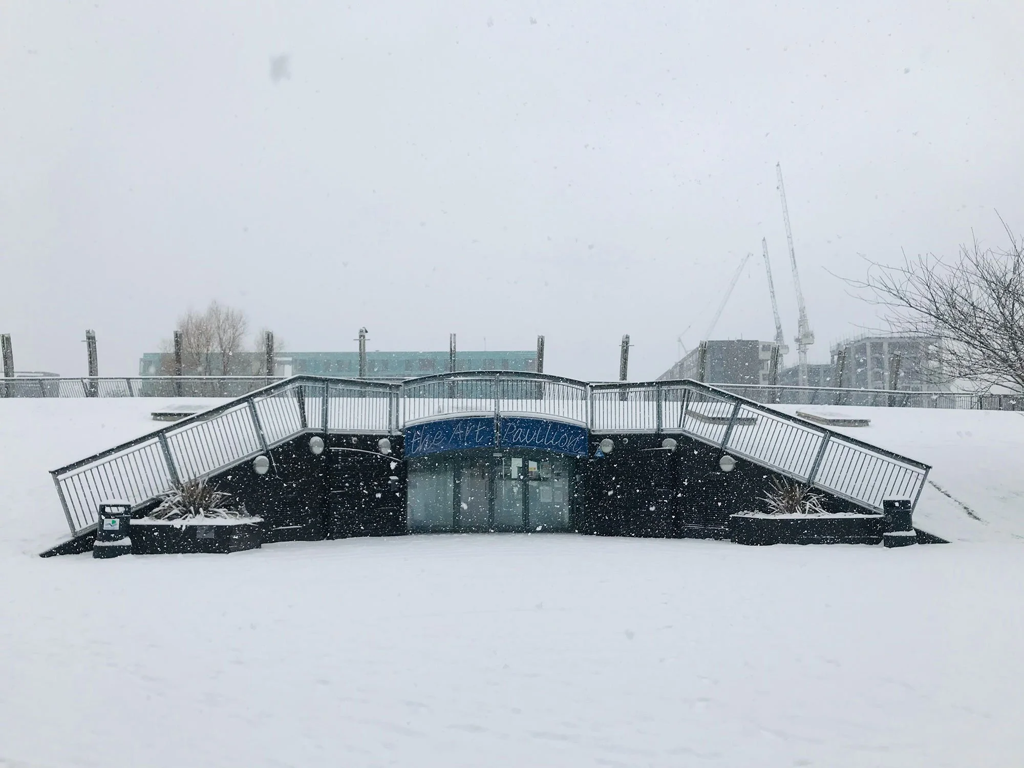 The Art Pavilion exterior, London, during winter, venue for In a Country Far, Far Away exhibition curated by Katja Rosenberg from Art Catcher.