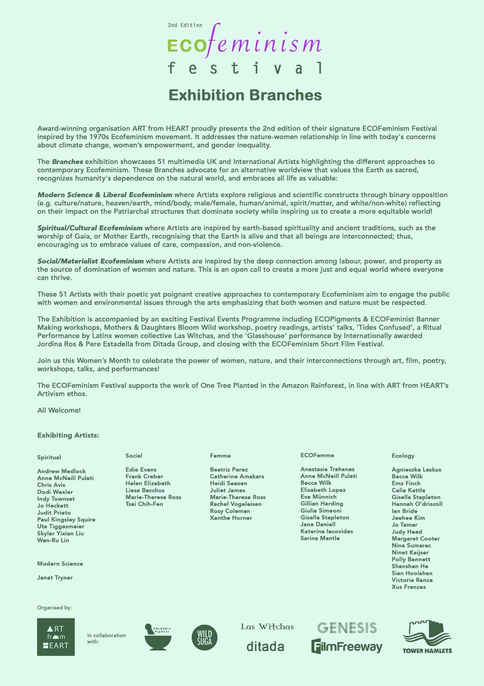 Introductory wall text for Branches exhibition, ECOFeminism Festival, The Art Pavilion, London
