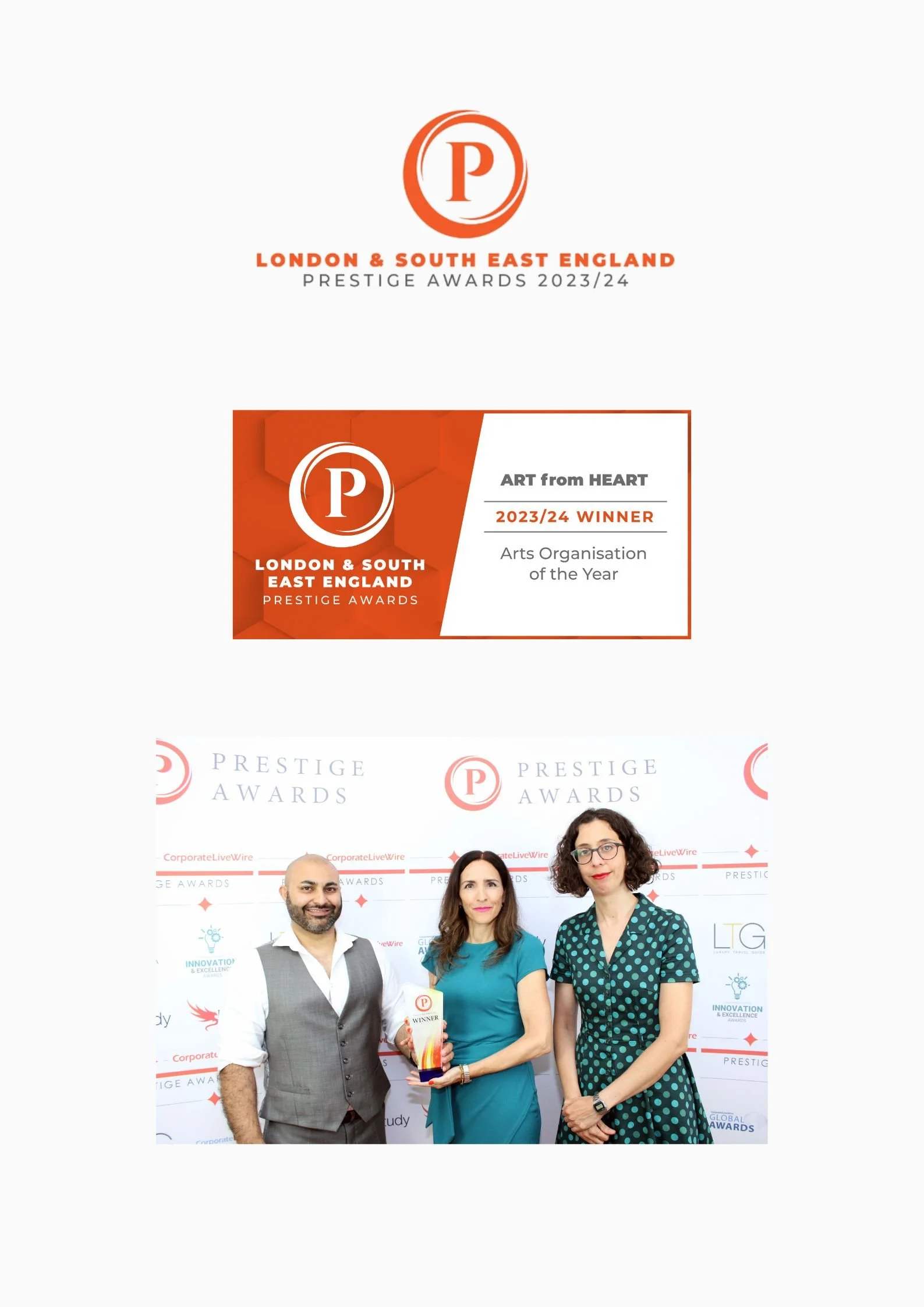 Winner of the London & South East England Prestige Awards 2023/24 (Arts Organisation of the Year), recognising ART from HEART’s contribution to socially engaged art and community impact