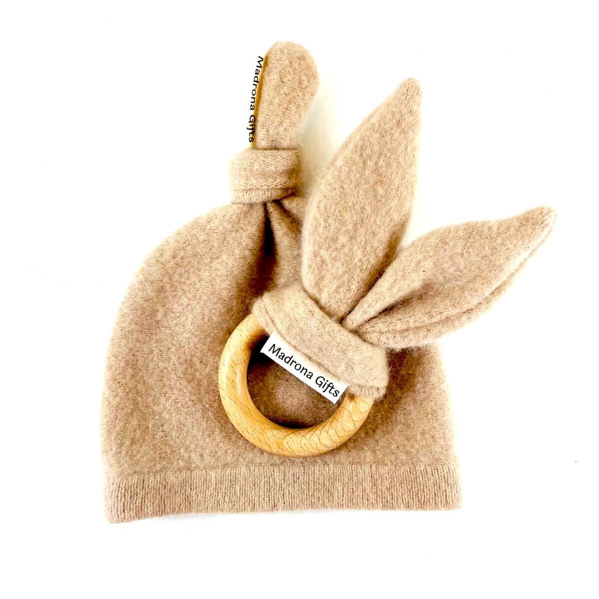 Cashmere baby cap and bunny ear teether