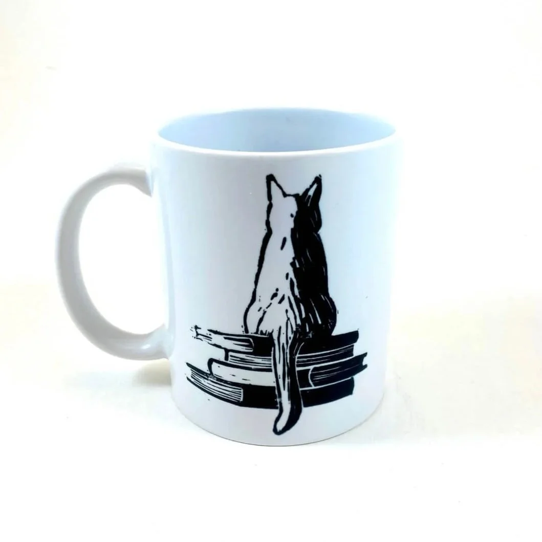 Cat on Books Mug • Madrona Gifts
