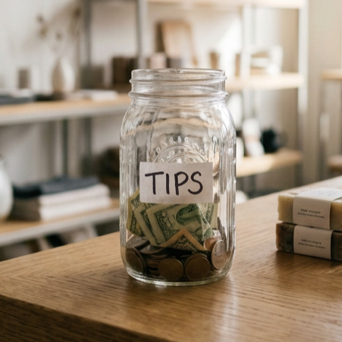Tip jar sitting on a counter