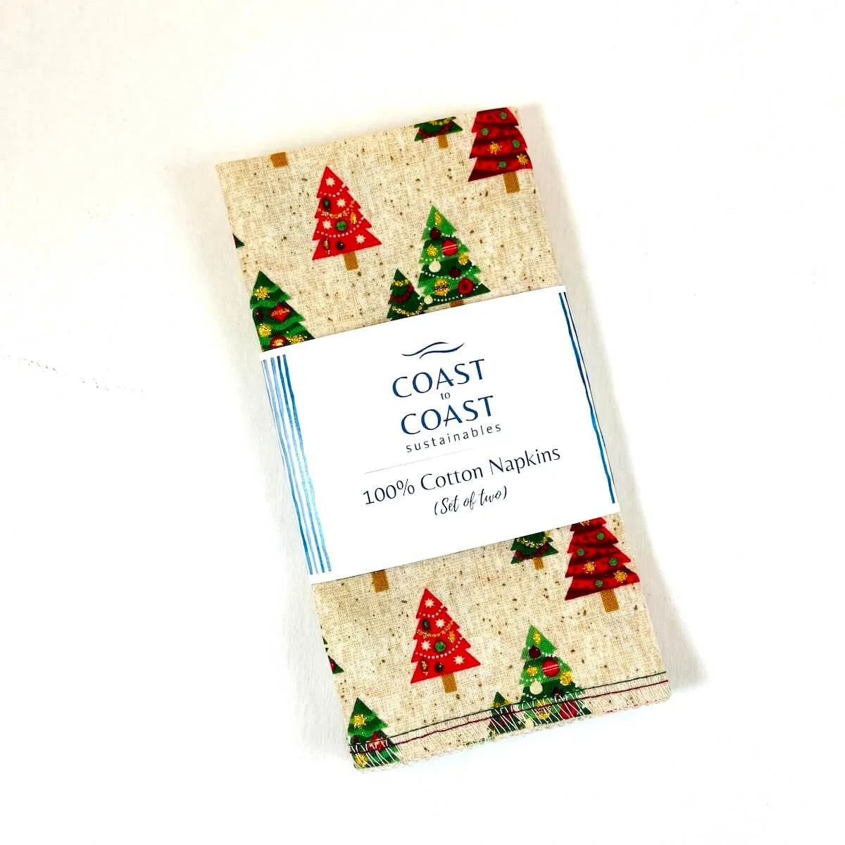 Festive holiday napkins with Christmas trees