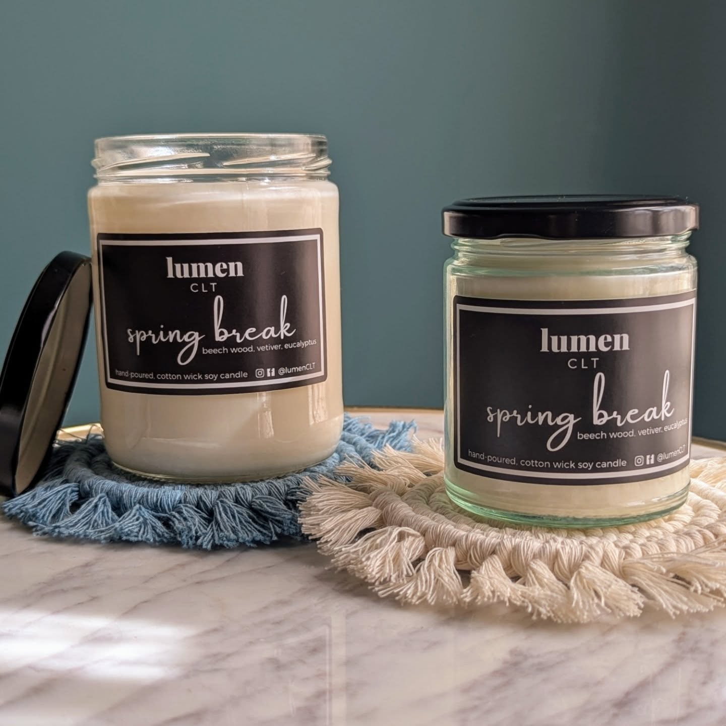 🩵 spring break 🩵

A fresh favorite with beech wood, vetiver and eucalyptus. Also check out the new candle coaster colors handmade locally by @thehandcraftedhedgehog - Both available now online!

Don't forget to trim your wicks ✂️

lumenclt.com #spr