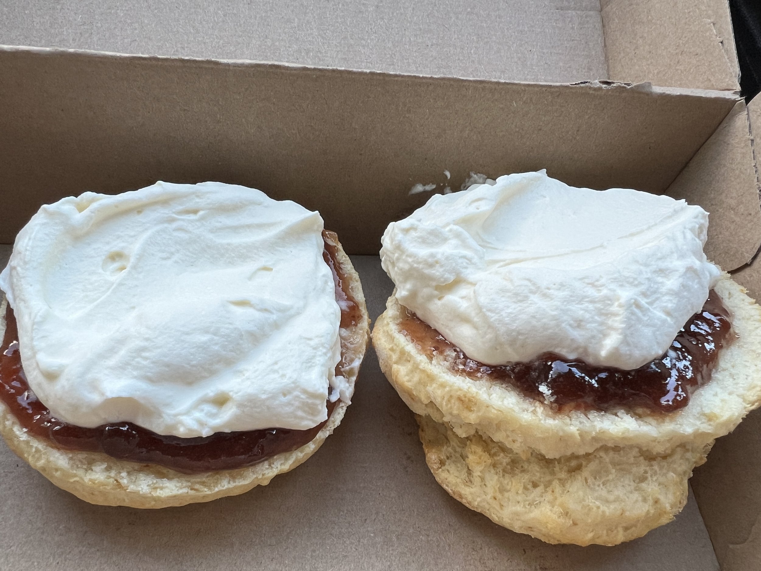 Amazing scones with whipped cream so perfect it held the shape of your teeth 
