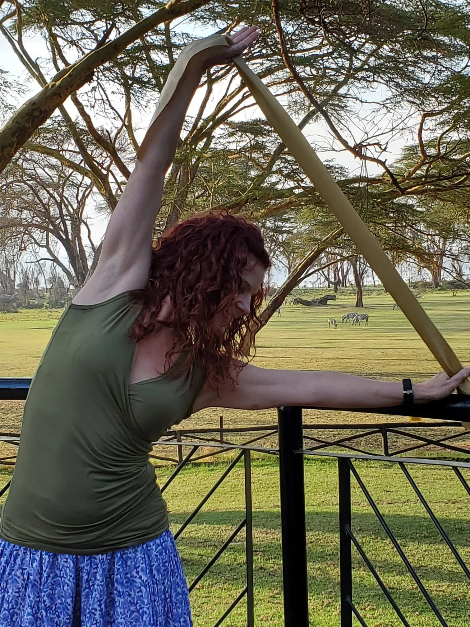 Samira Stretching Lake Naivasha Kenya.JPG