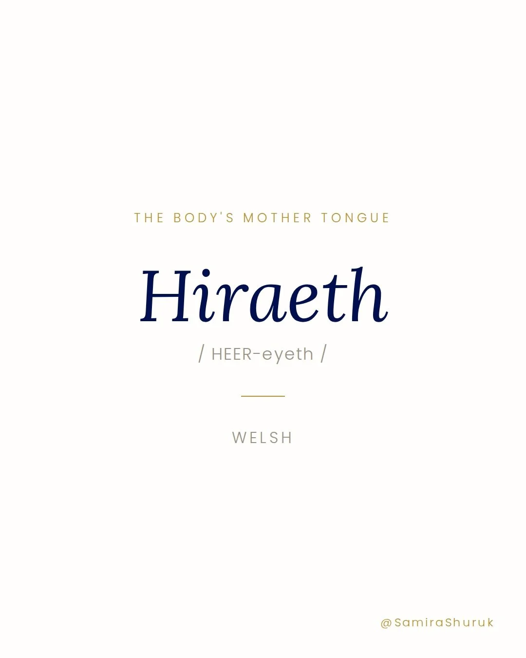 Hiraeth (/ HEER-eyeth /) is a Welsh word that has no direct English translation. It describes a deep, bittersweet longing &mdash; for a home, a person, a time, or a version of yourself that is lost, unreachable, or perhaps never existed at all. Not j