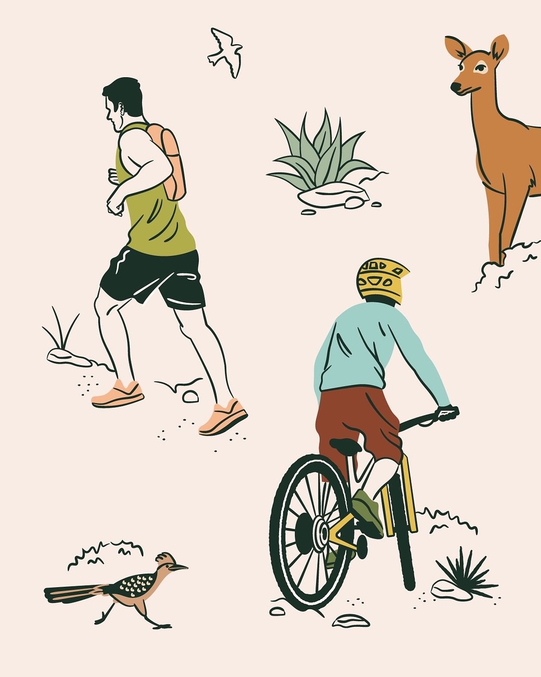 Back to posting regularly? Let&rsquo;s not jinx it. The time it took me to post these trail map spot illustrations on my feed says nothing about how much I love how they turned out ✨🐇🌵🚵🎾