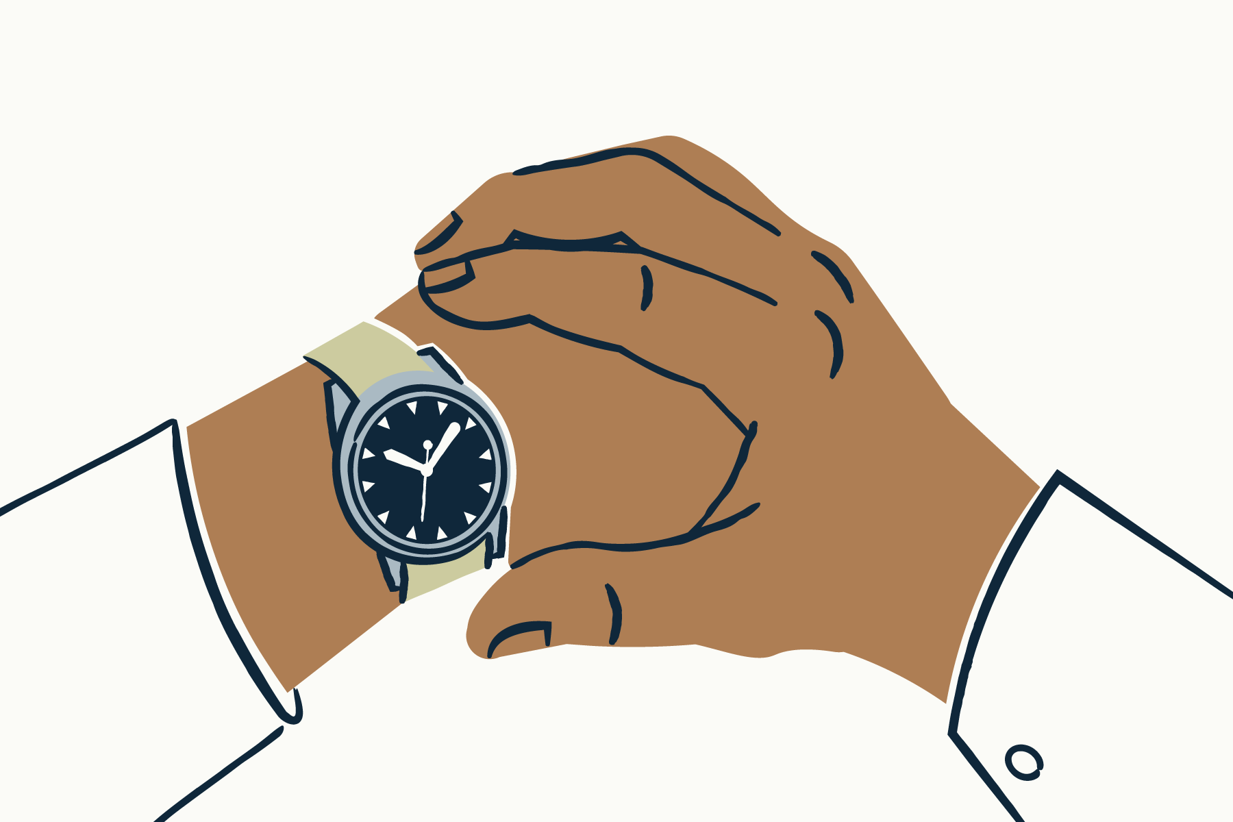austin texas portrait hand drawn illustration hands looking at watch