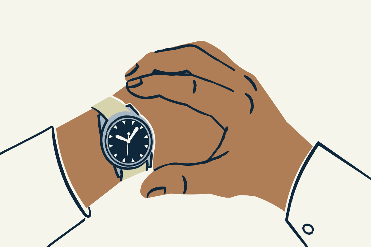 austin texas portrait hand drawn illustration hands looking at watch