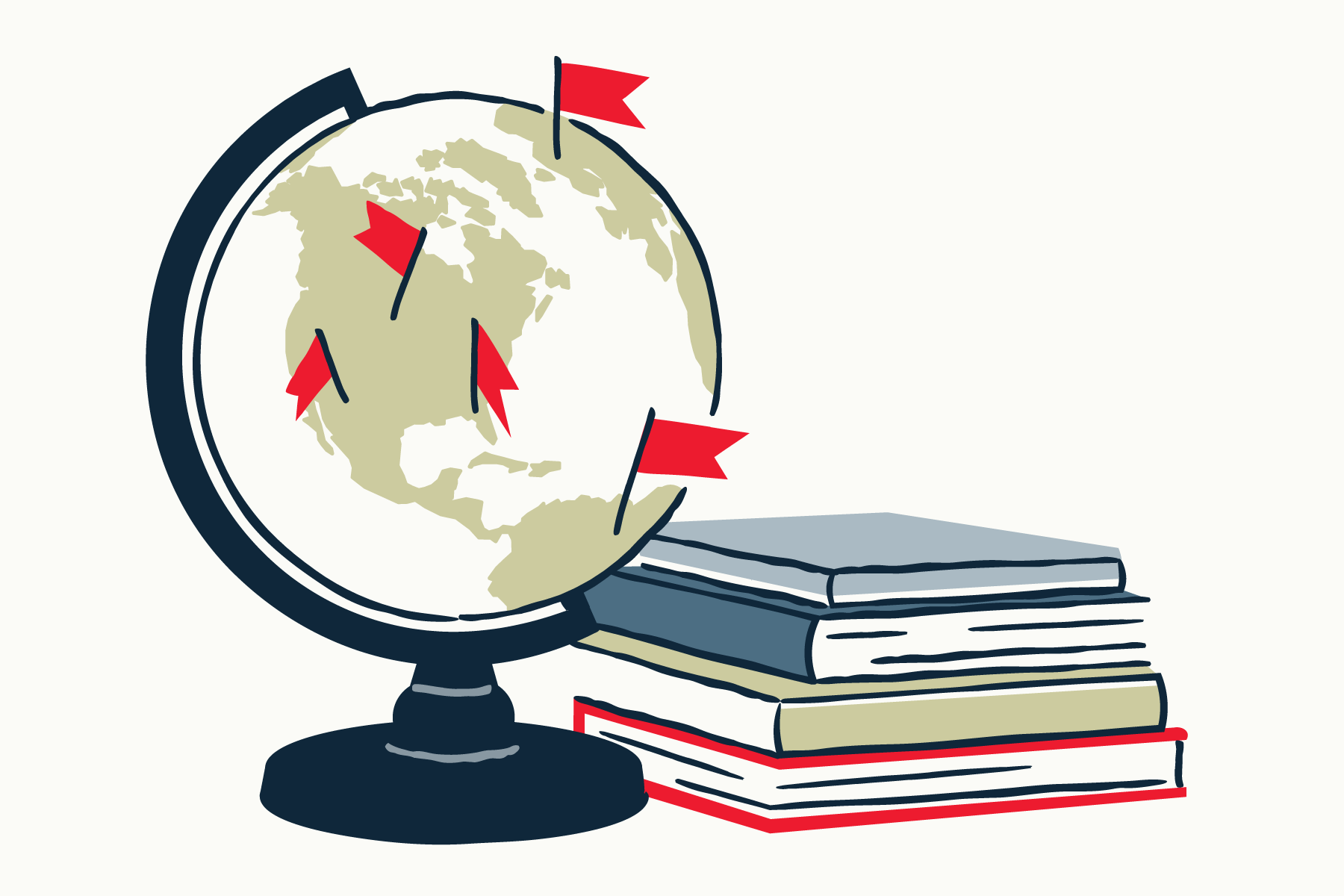 austin texas portrait hand drawn illustration globe and books
