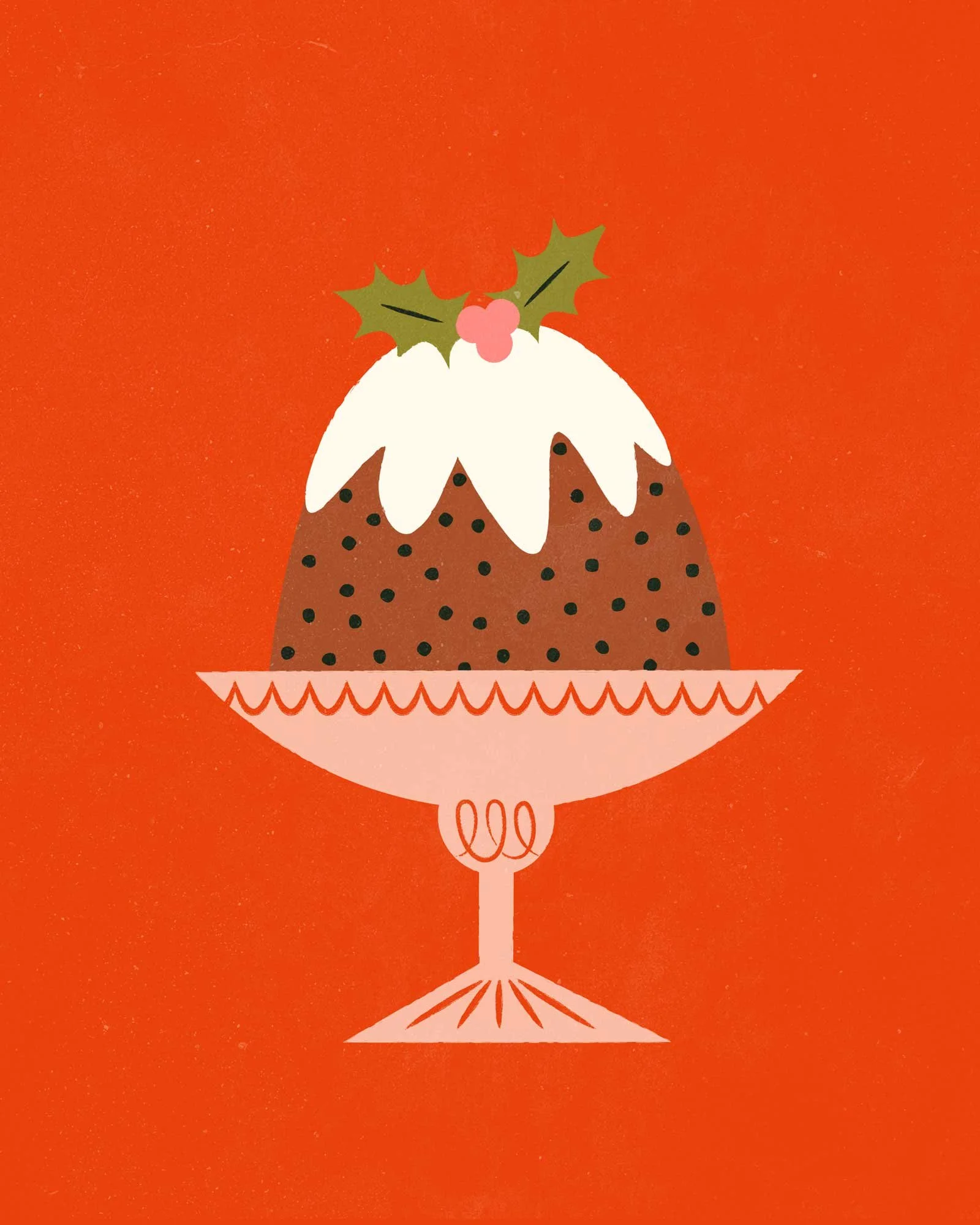 mid century colorful christmas figgy pudding illustration