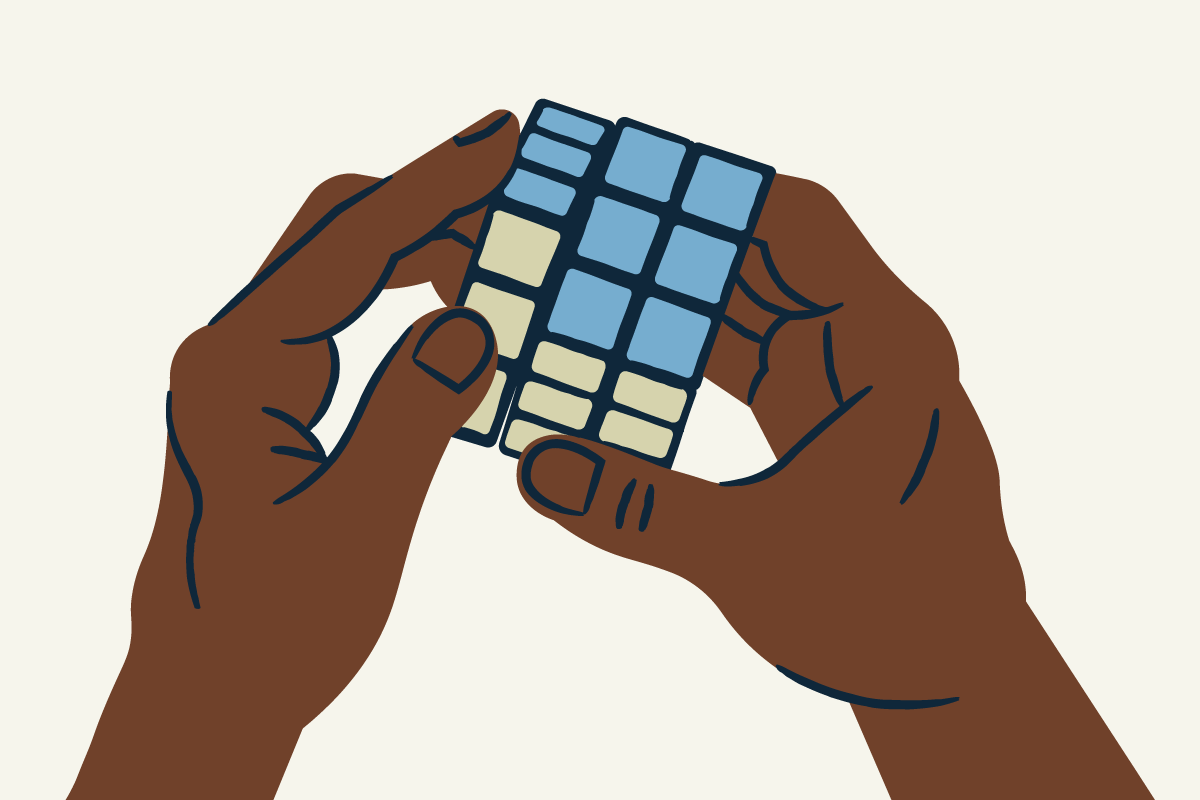 austin texas portrait hand drawn illustration hannds rubix cube