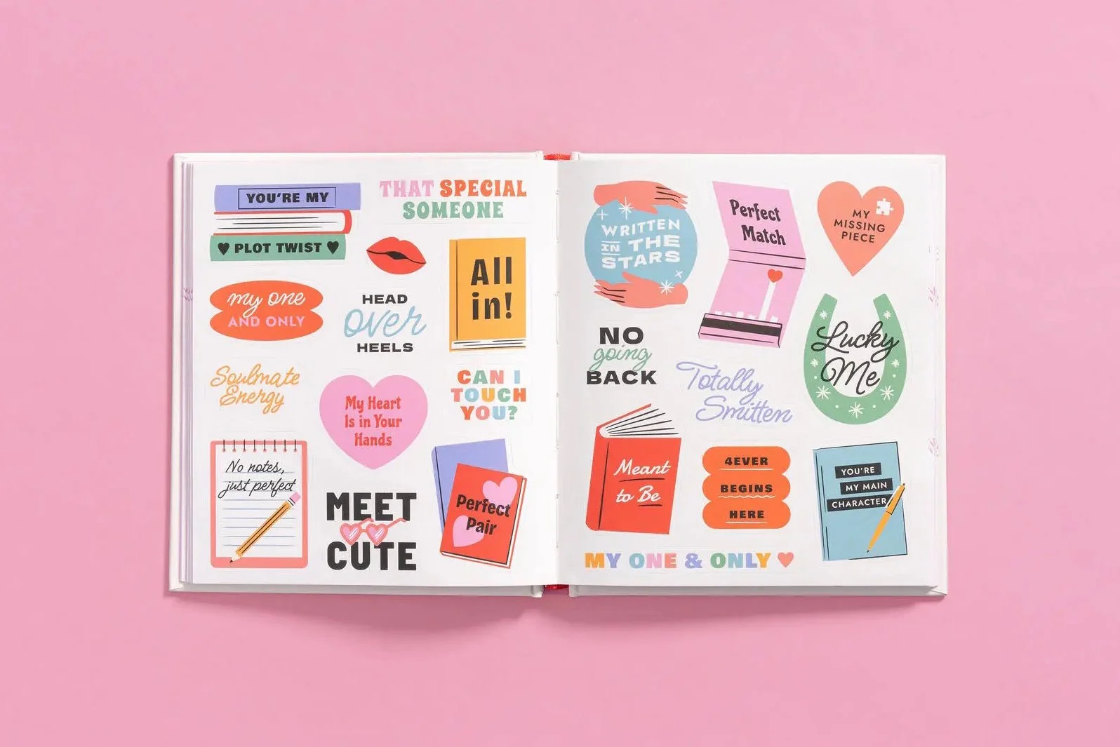 colorful romance book illustration for a sticker book design