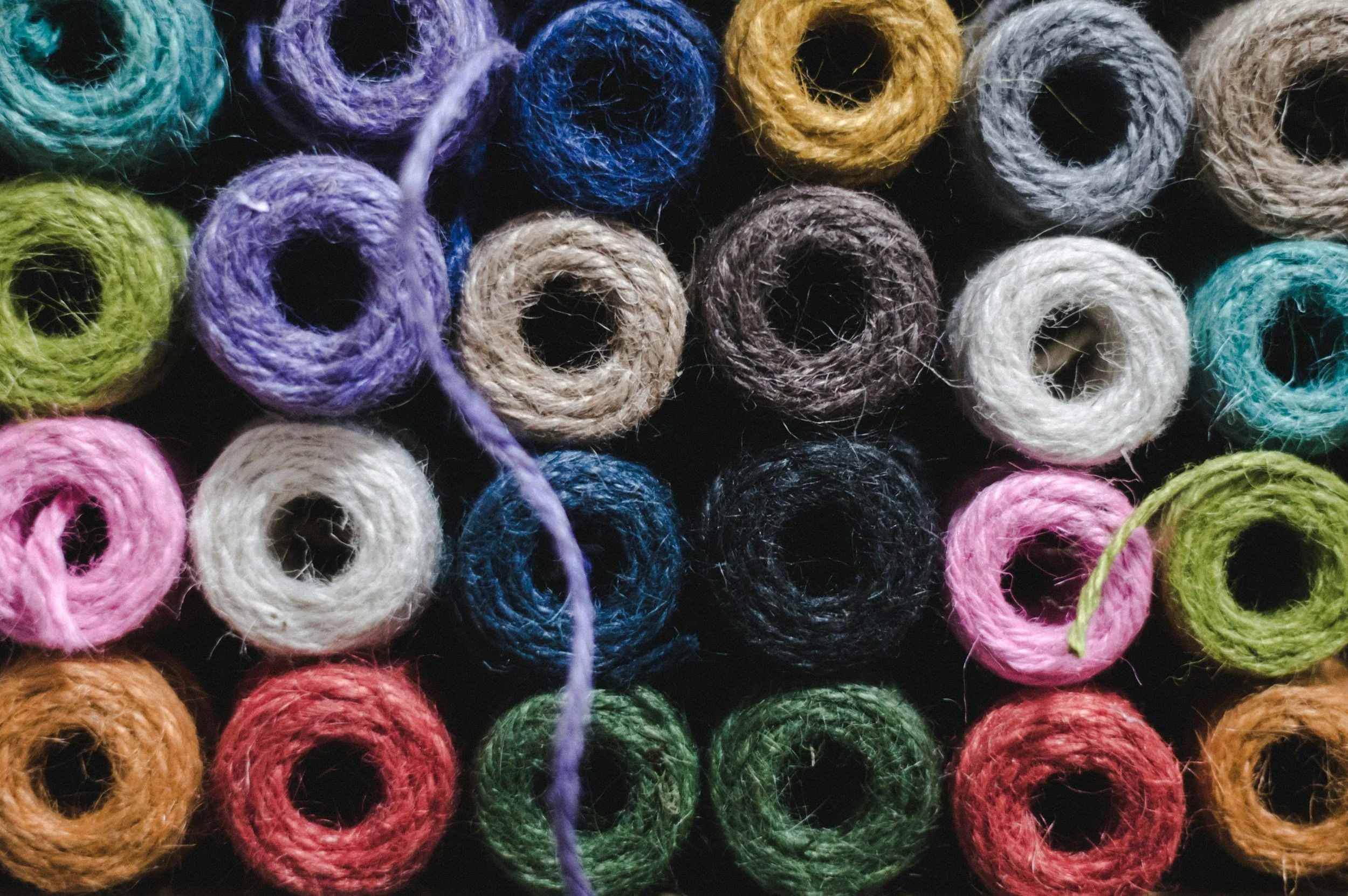 rolls of colorful yarn