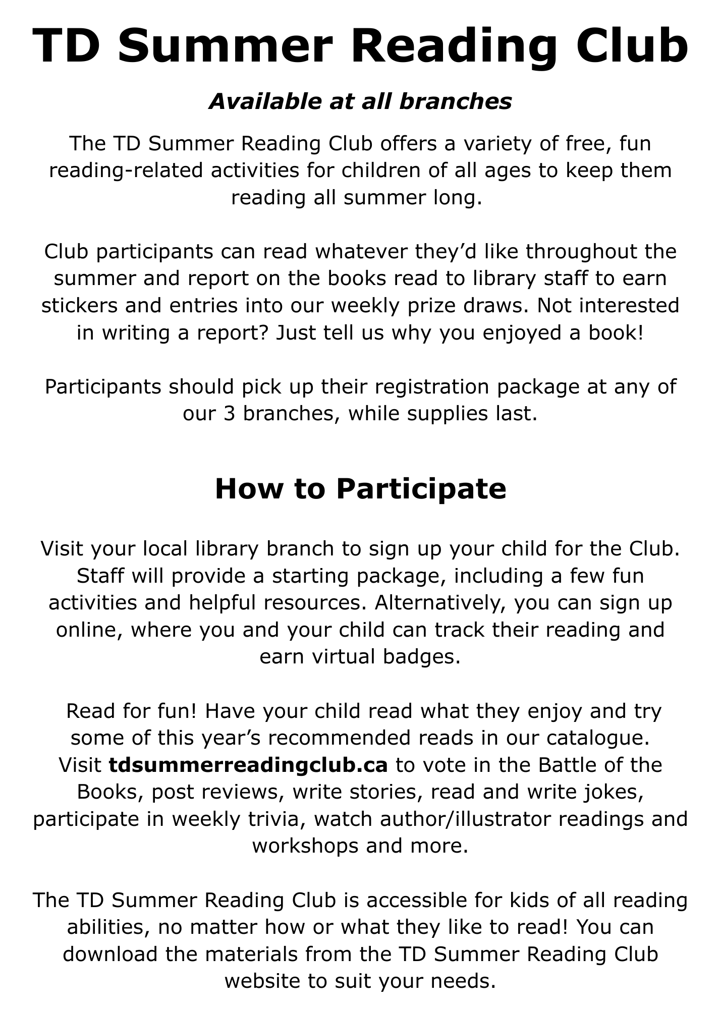 Instructions on how to join the summer reading club