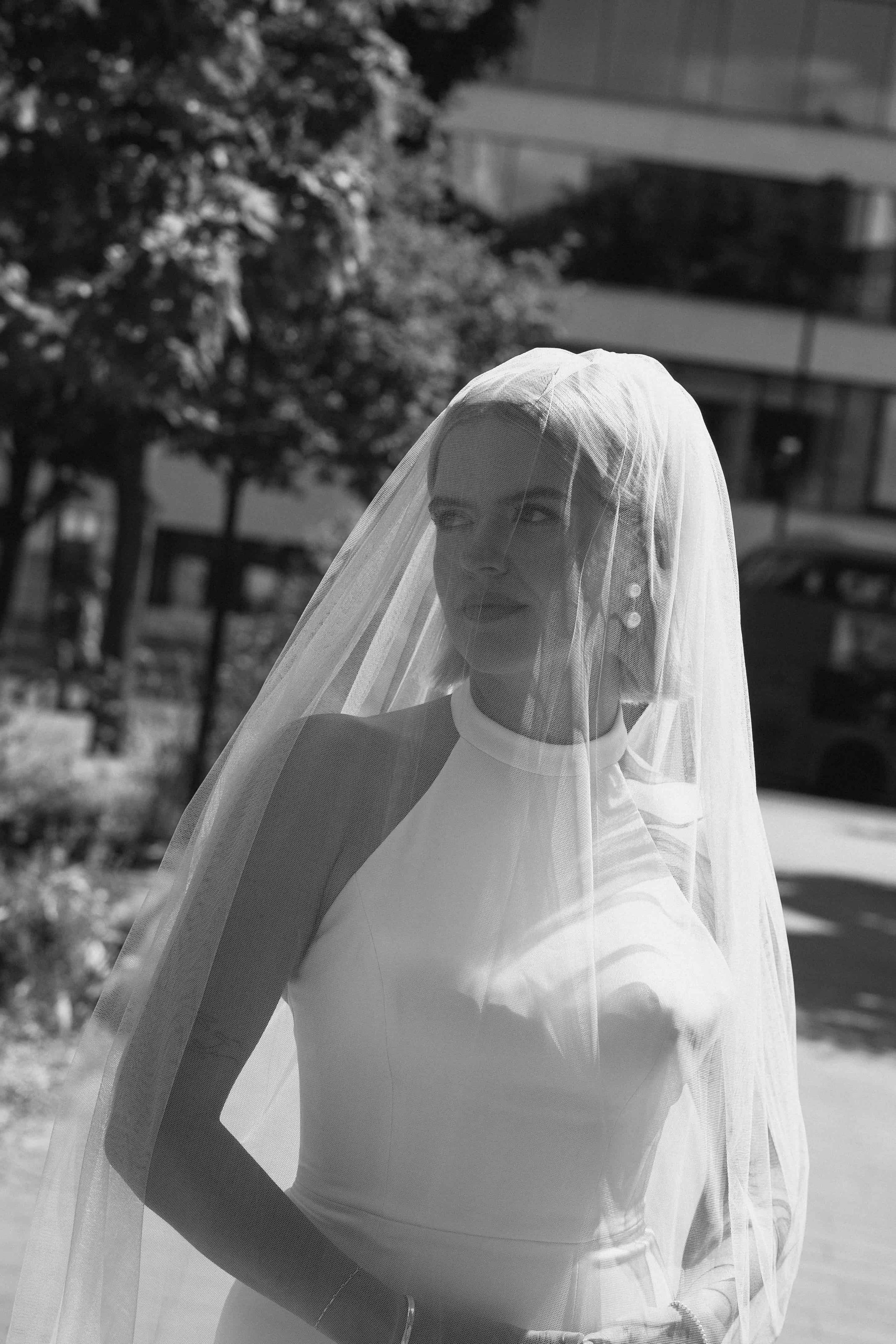 Bride wearing veil in London