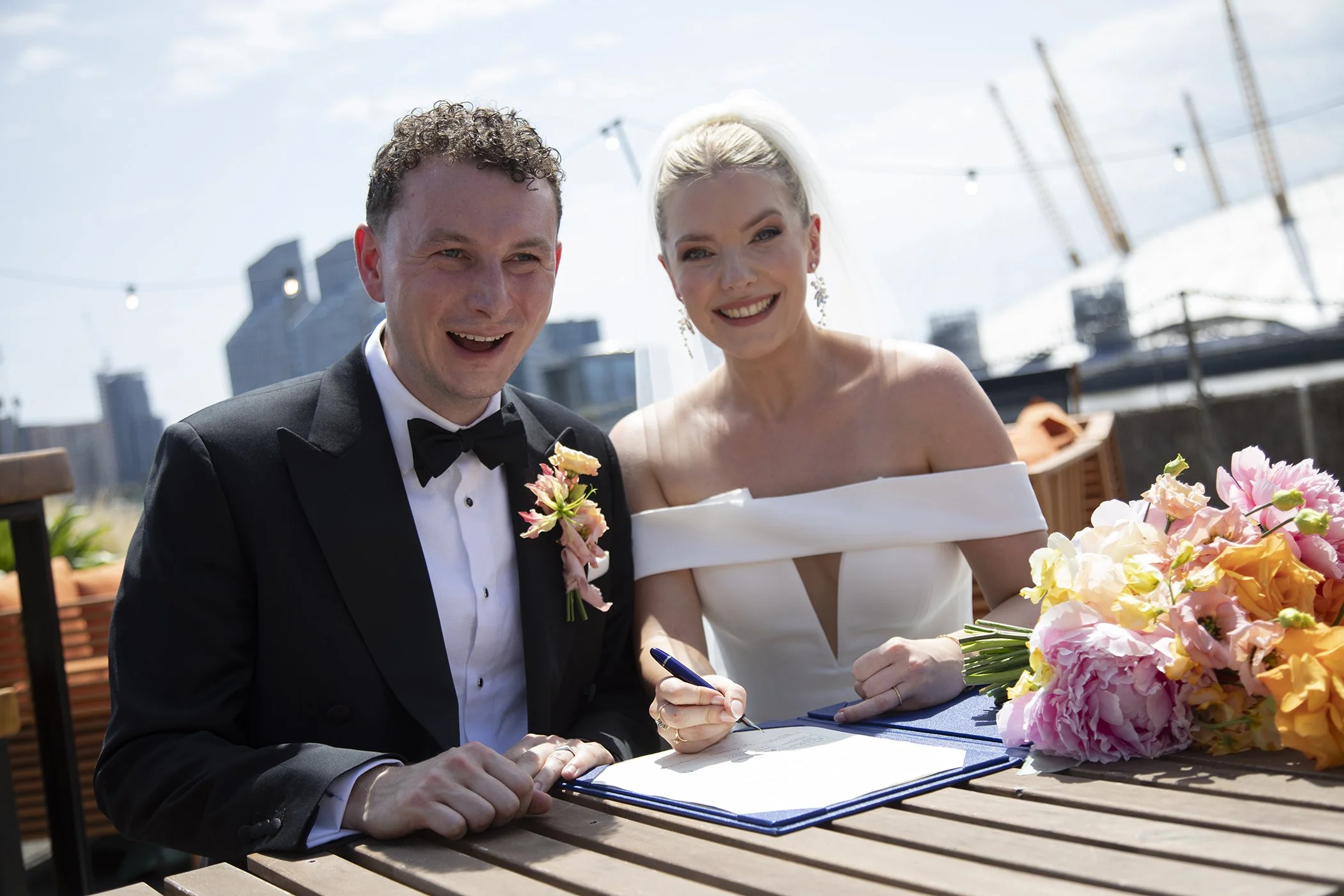 bride and groom on their wedding day in London