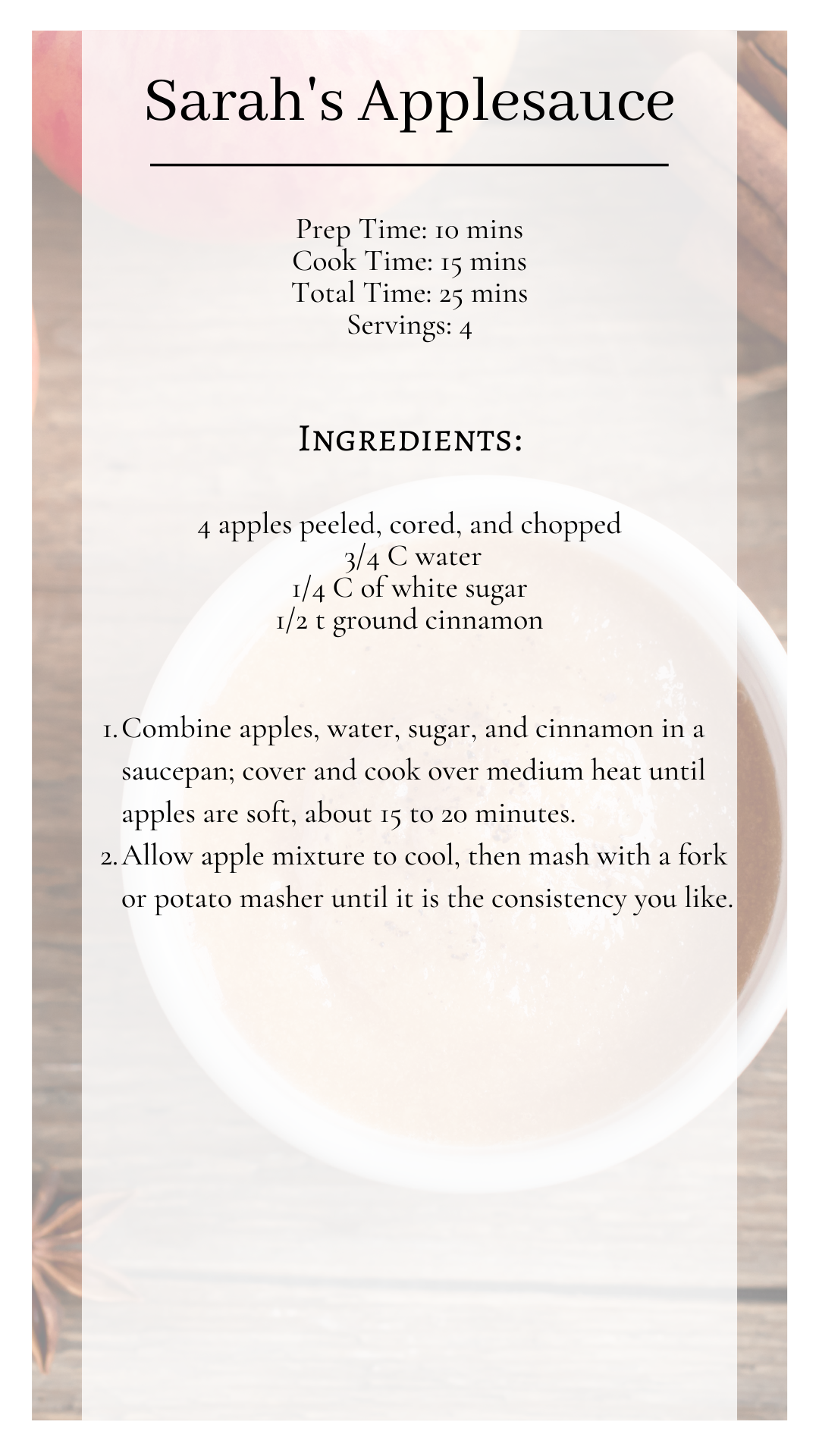 Sarah's Applesauce curtesy of Allrecipes