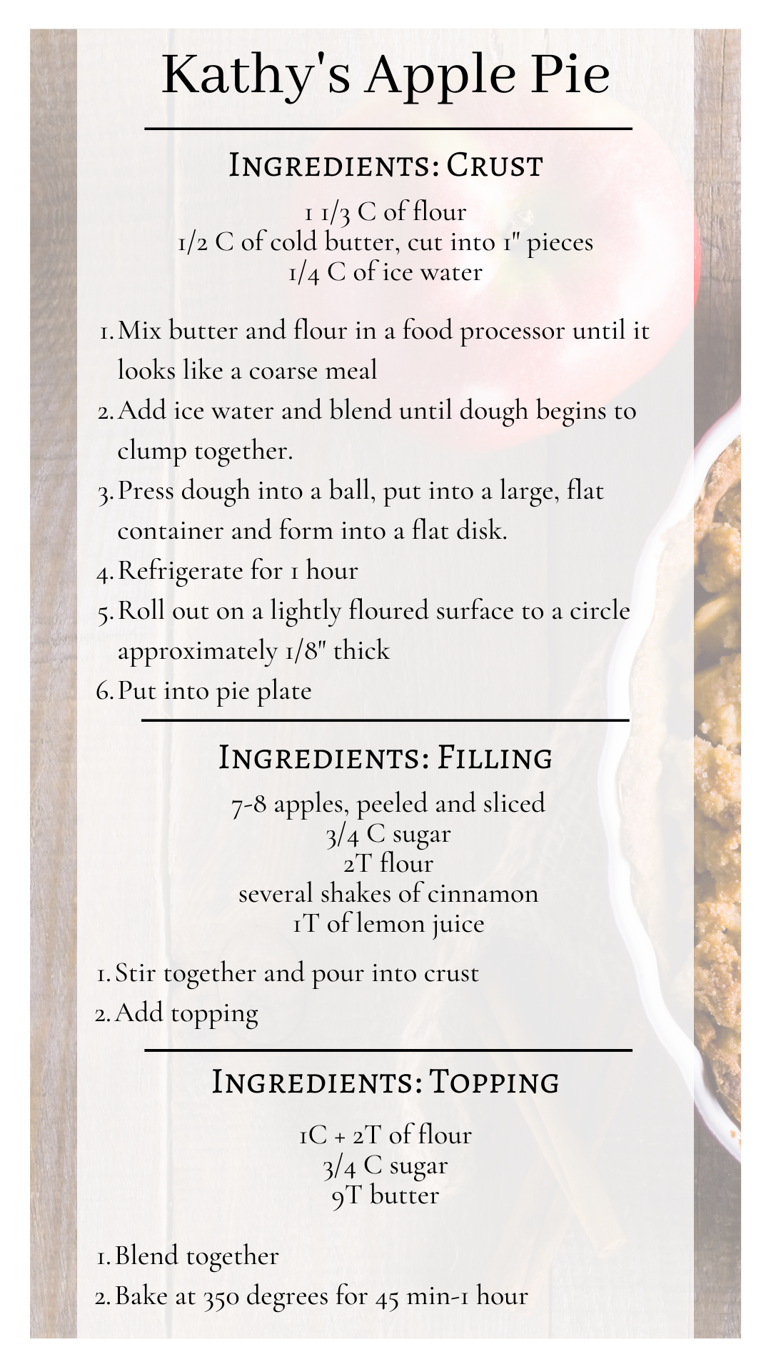 A personal favorite recipe courtesy of my sister in law Kathy!