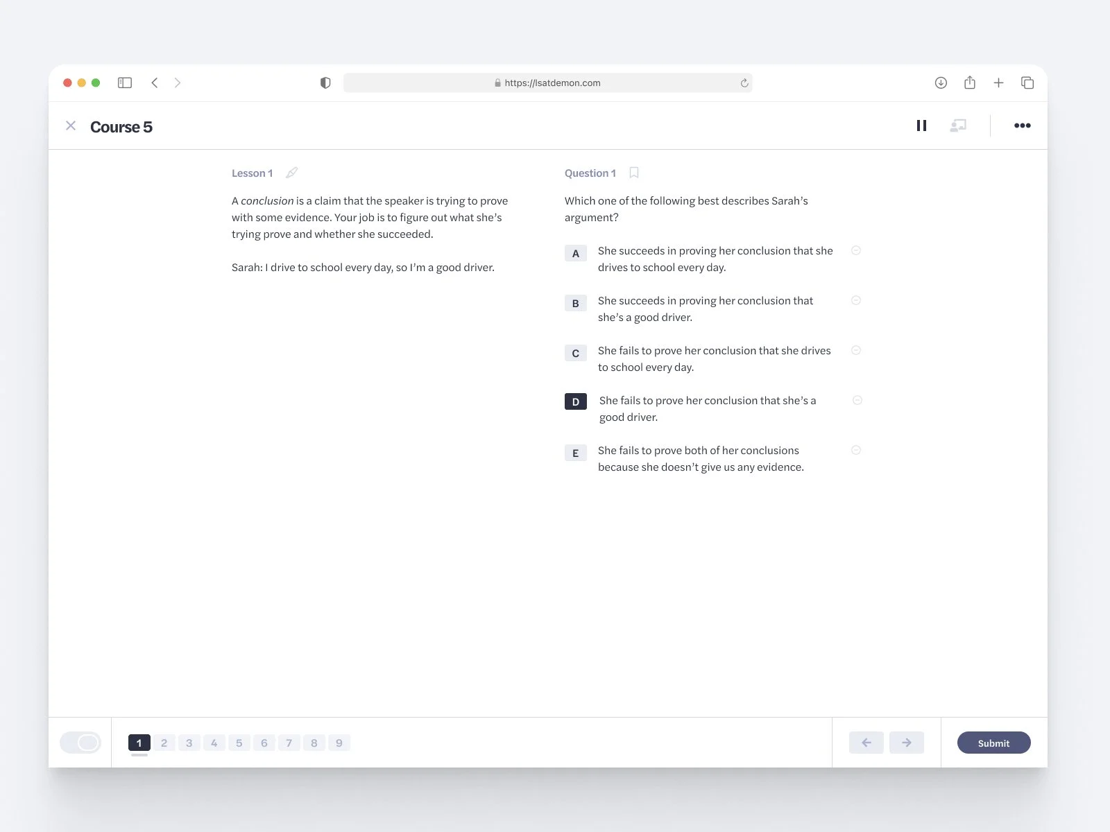 Screenshot of the lesson flow