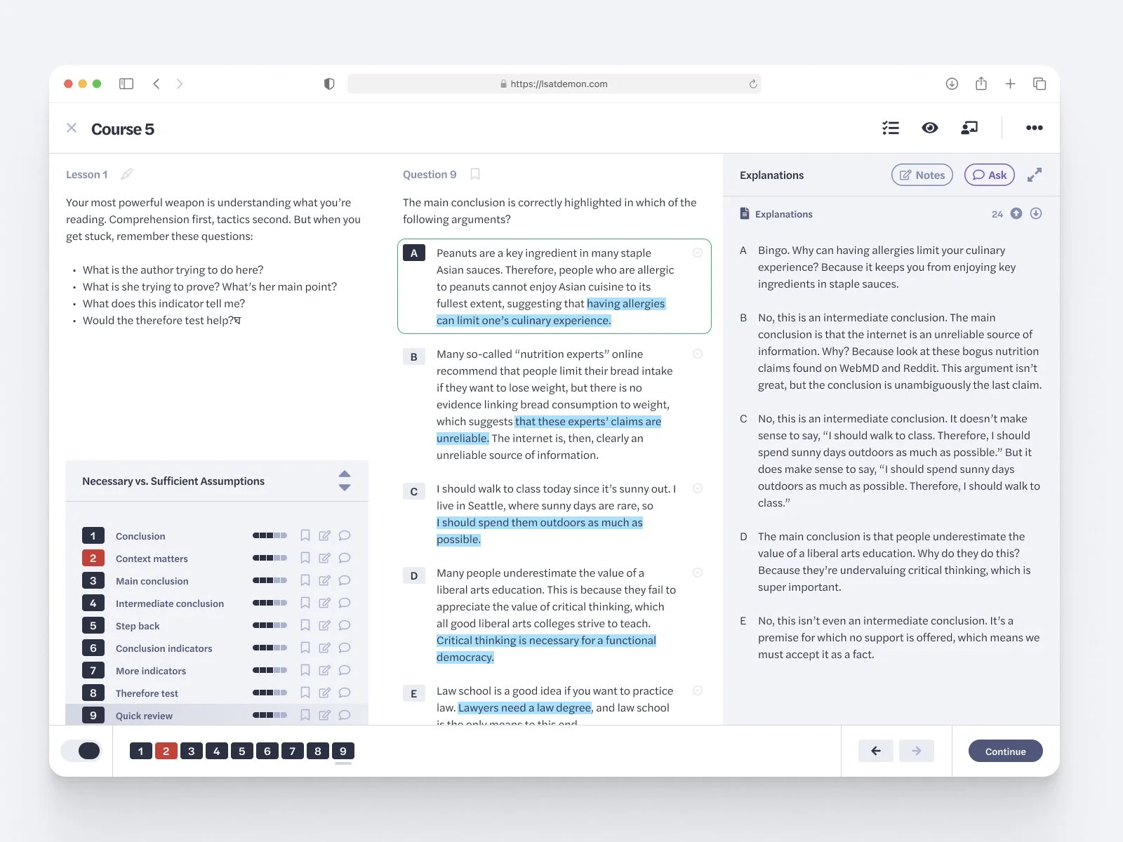 Screenshot of a complex lesson-flow state showing how the interface handled multiple learning conditions at once. This view show how content, progress, feedback, and available actions  adapt depending on the user’s position in the lesson.