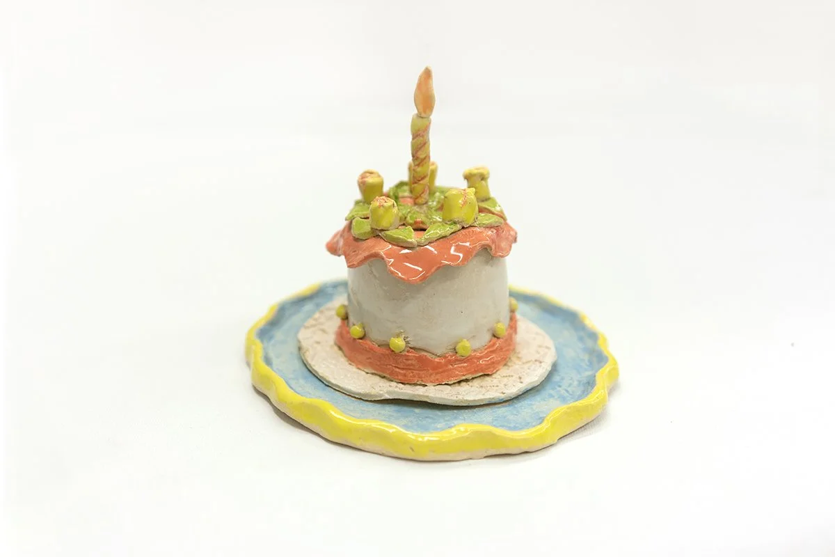 Birthday Cake | 
5.25”H x 6.5"W x 6.5”D |
White Stoneware with Glaze | 2026