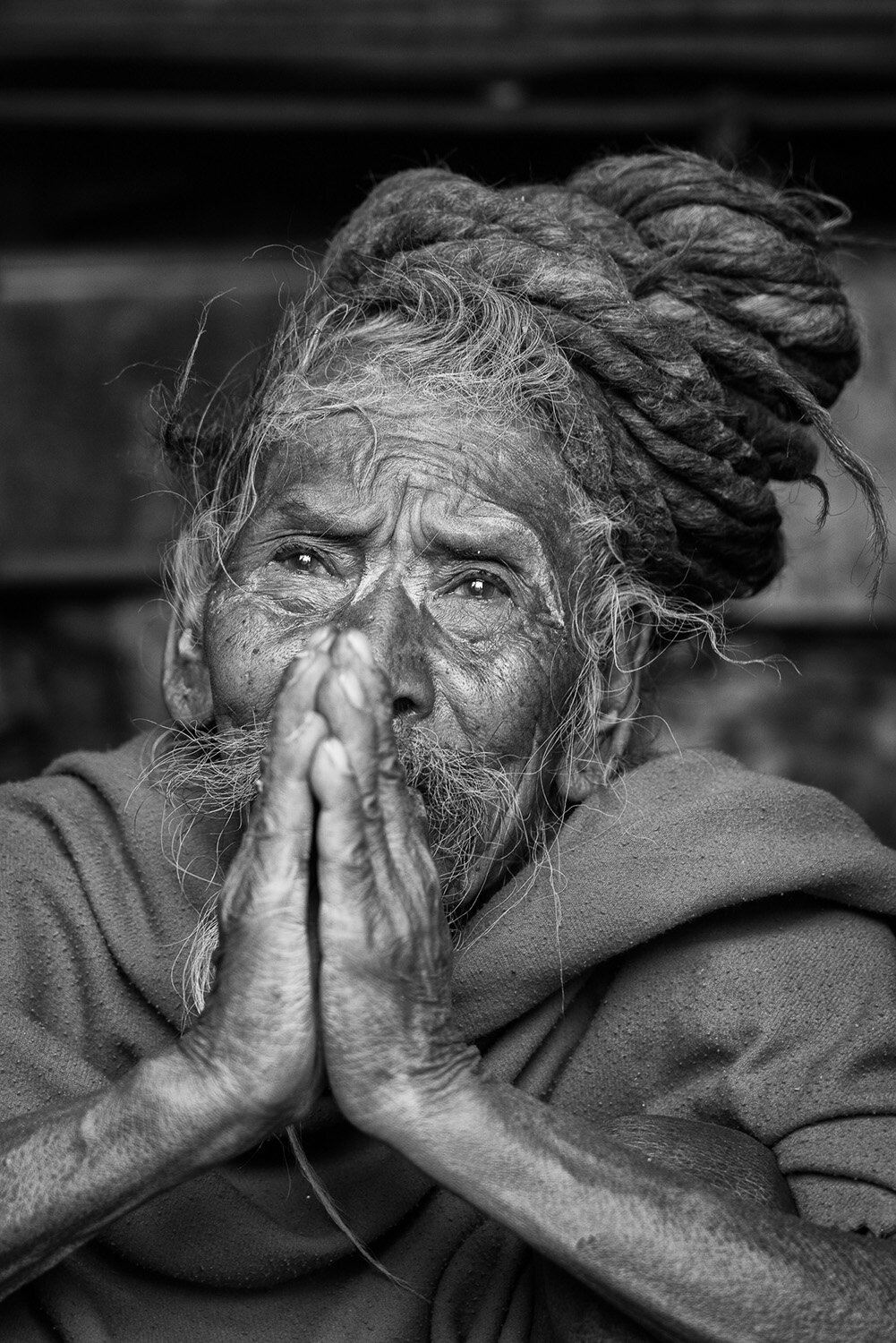  Ascetic in black&white on banks of sacred Bagmati River in Kathmandu, Nepal. 