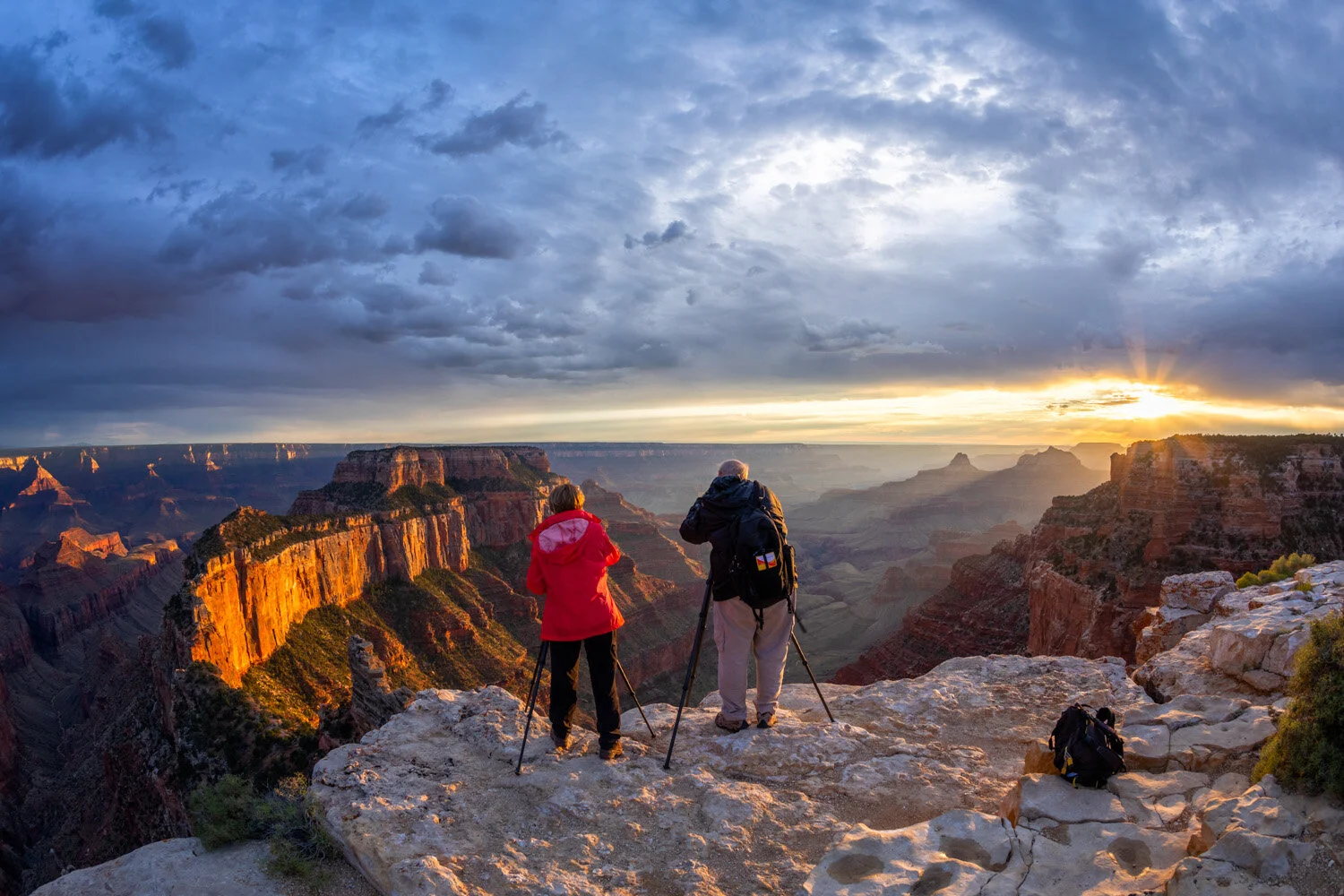  Photography couple shoot sunset at Cape Royal on North Rim of Grand Canyon. 