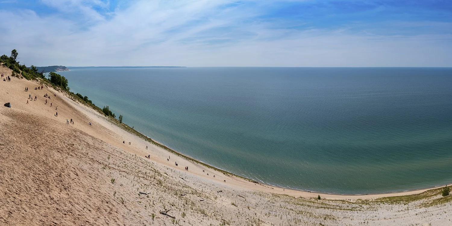 Sleeping Bear Overlook off Pierce Stocking Scenic Drive in Sleeping Bear Dunes National Seashore near Empire, Michigan.