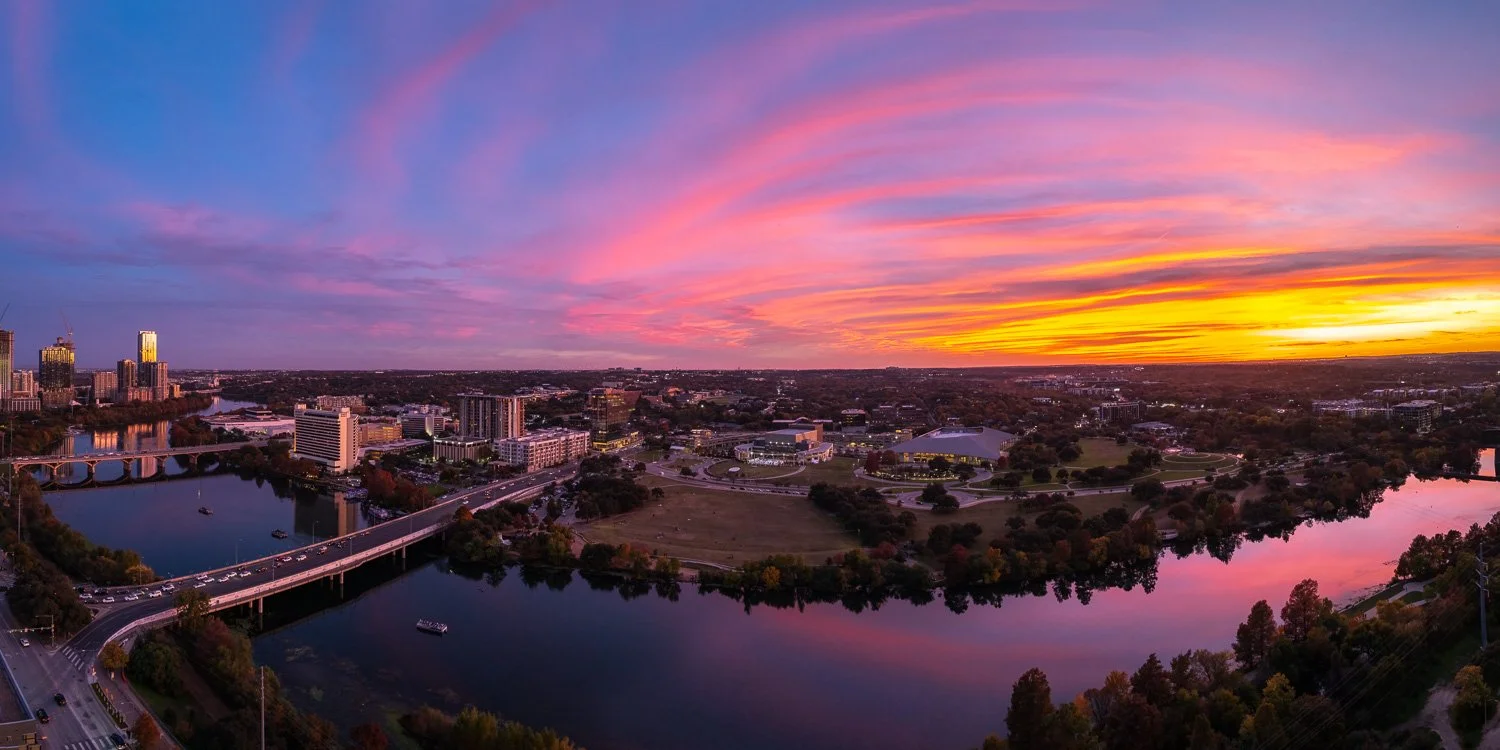 Sunset over Ladybird Lake in Austin, Texas