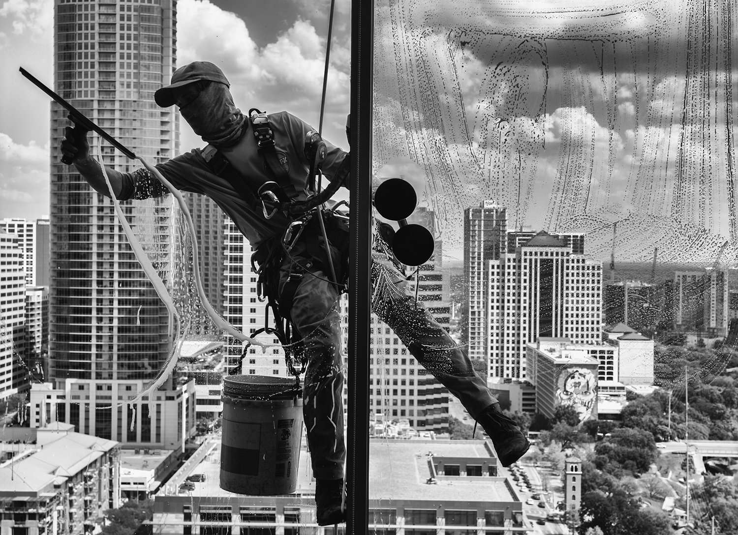 Window Washer with Austin Skyline